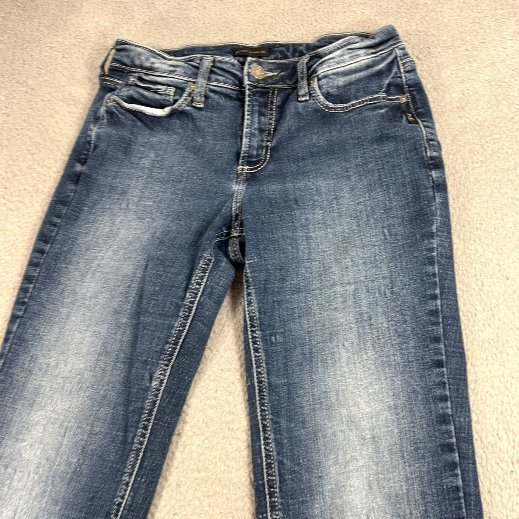 Silver Jeans Co. Silver Jeans Suki Bootcut Jeans Womens 28 Blue Mid Rise Dark Wash Denim Stretch, 5-Pocket, Regular, Inseam 34 - Silver Jeans Brand Size 28" / US 6 / IT 42 - 5 Thumbnail