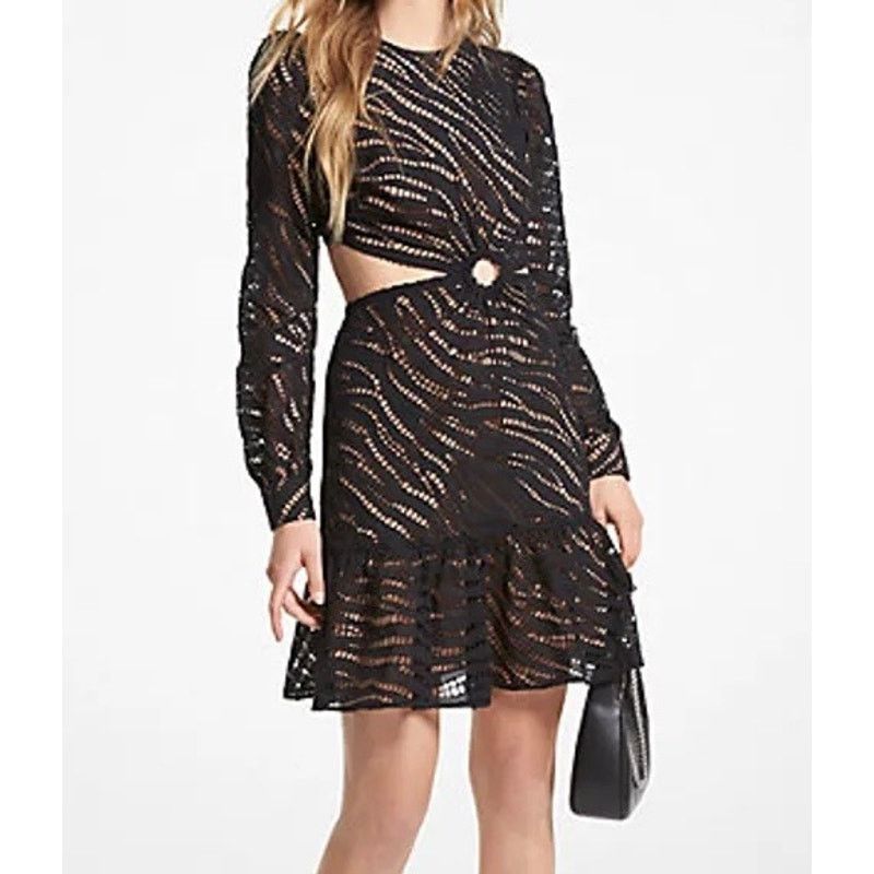 Micheal Kors Zebra Eyelet Cotton Cutout Dress