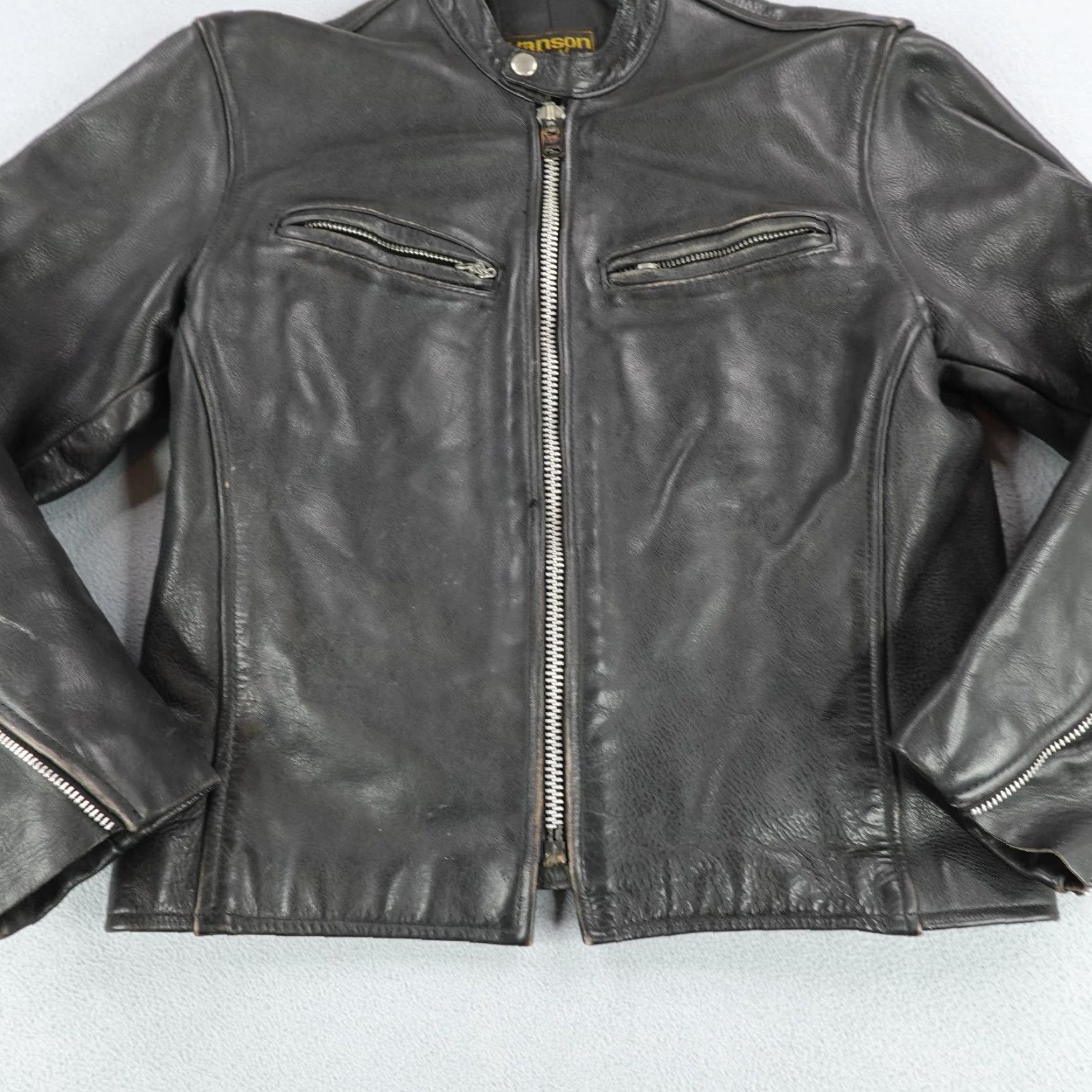 Vintage VINTAGE Vanson Jacket Mens 38 Black Moto Bomber Leather Coat Full Zip Up Biker Size US XXS / EU 40 - 3 Thumbnail