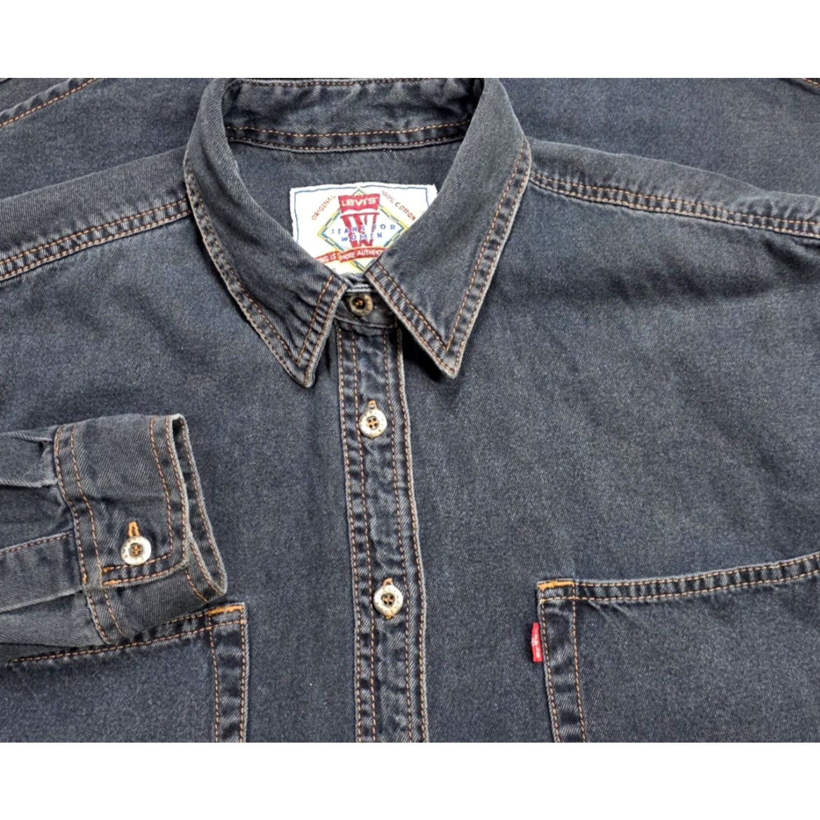 Levi's VINTAGE Levi's Denim Button-Up Shirt Womens M Gray 90s Western Casual Pockets Front Embroidered Button Down Shirt Womens Size L / US 10 / IT 46 - 2 Thumbnail