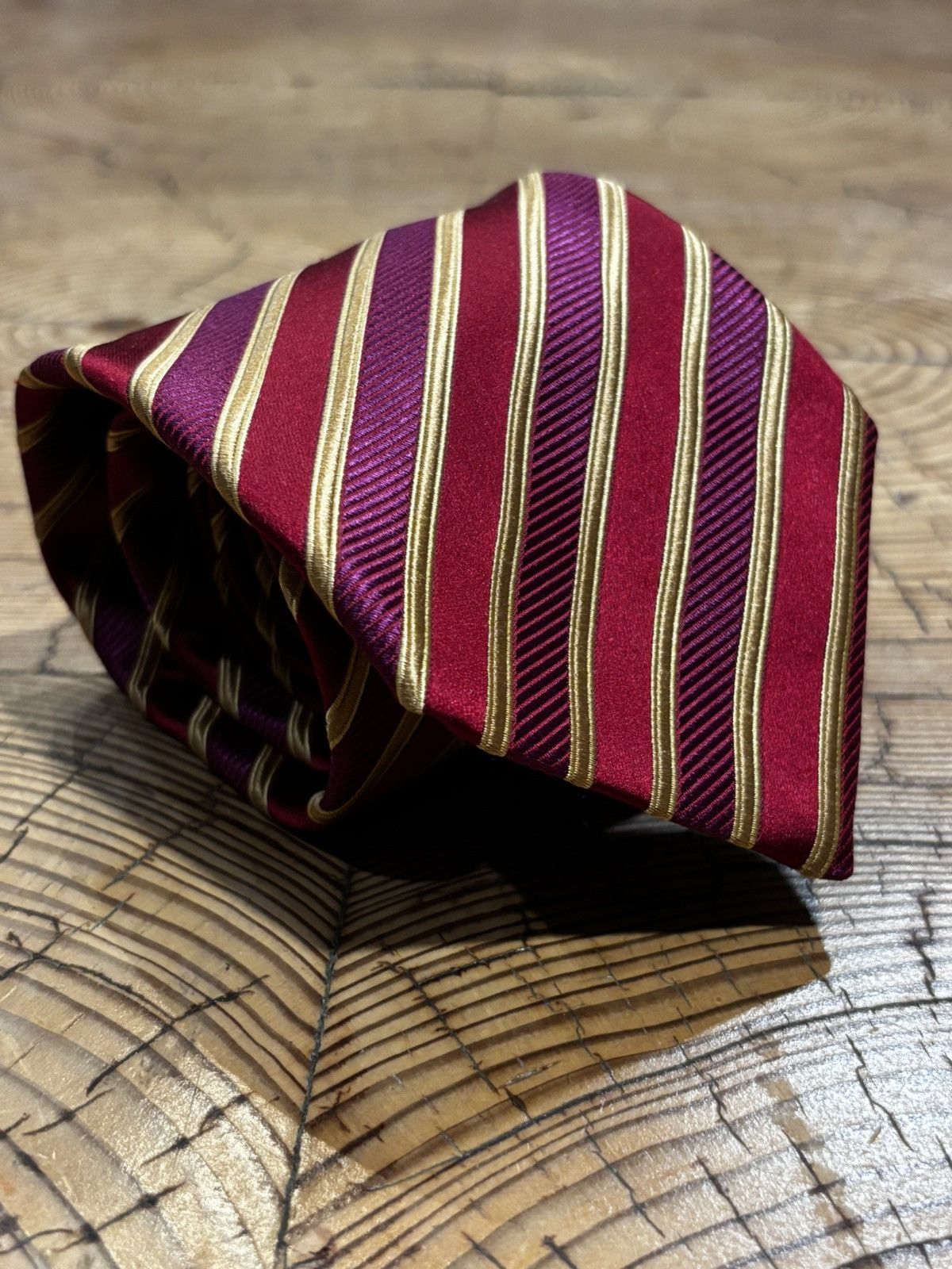 Charvet Charvet Paris Burgundy Gold Stripe Silk Tie Size ONE SIZE - 12 Thumbnail