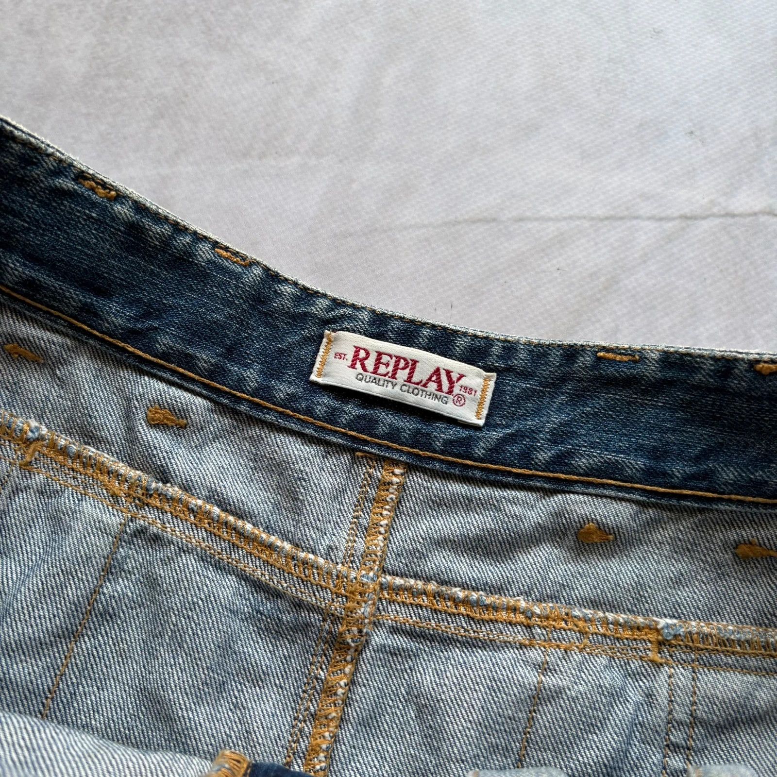 Hysteric Glamour Y2K 00s Replay Denim Faded distressed Embroidered Mini Skirt Size 30" / US 8 / IT 44 - 10 Thumbnail
