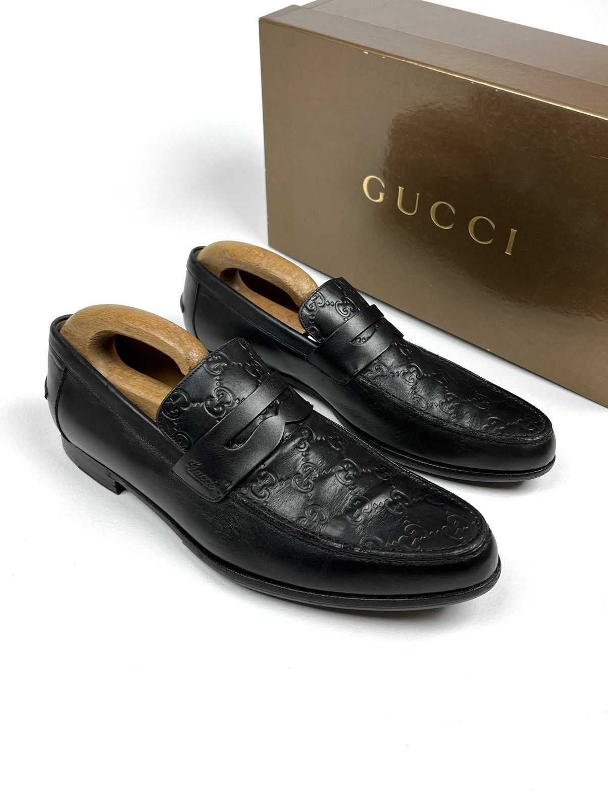 Gucci GUCCI Loafers Leather GG Monogram Canvas Embossed Logo Black Size US 7.5 / EU 40-41 - 1 Thumbnail