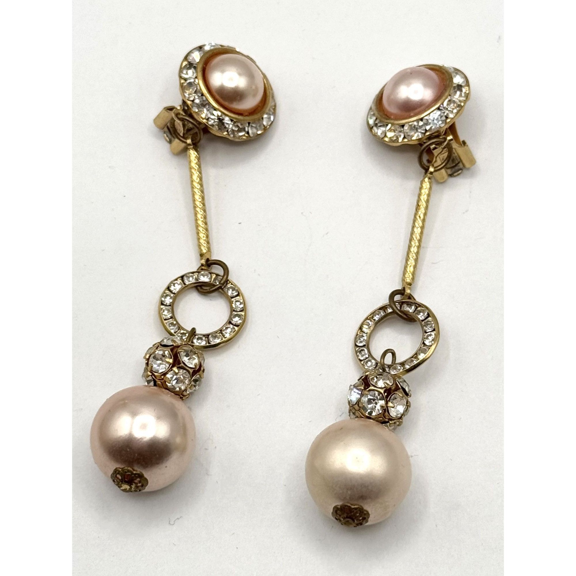Vintage Vintage rhinestone faux pearl dangle drop statement earrings Size ONE SIZE - 3 Thumbnail