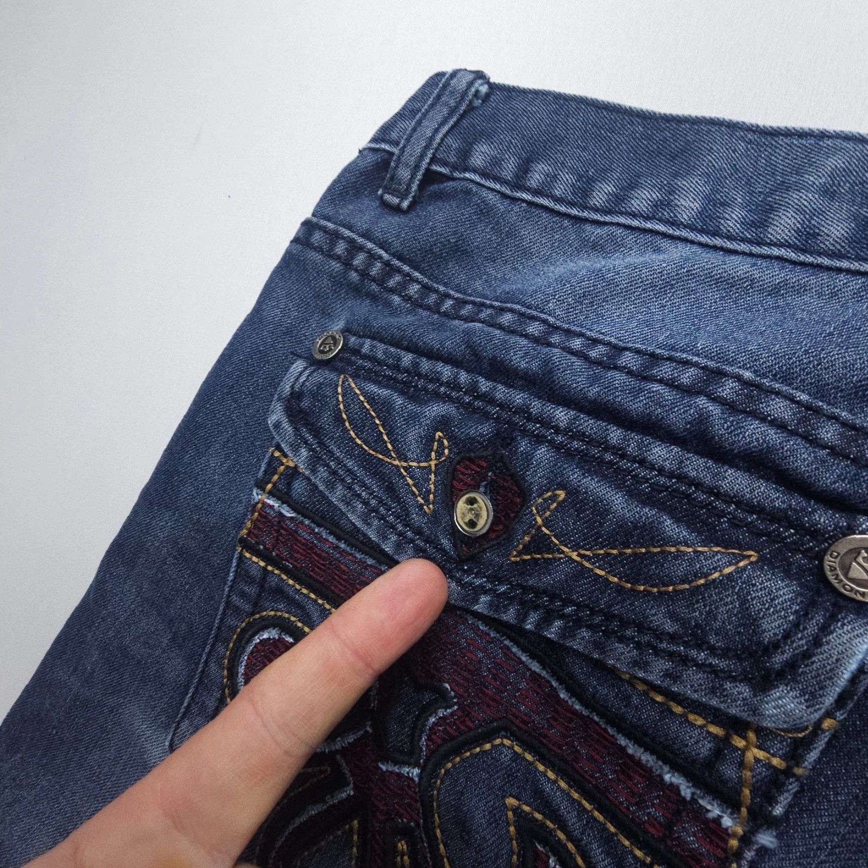 Vintage Raw Diamond Jeans Mens 36x32 Straight Dark Wash Embroidered 5-Pocket Denim Zip Blue Intl? Size US 36 / EU 52 - 7 Thumbnail