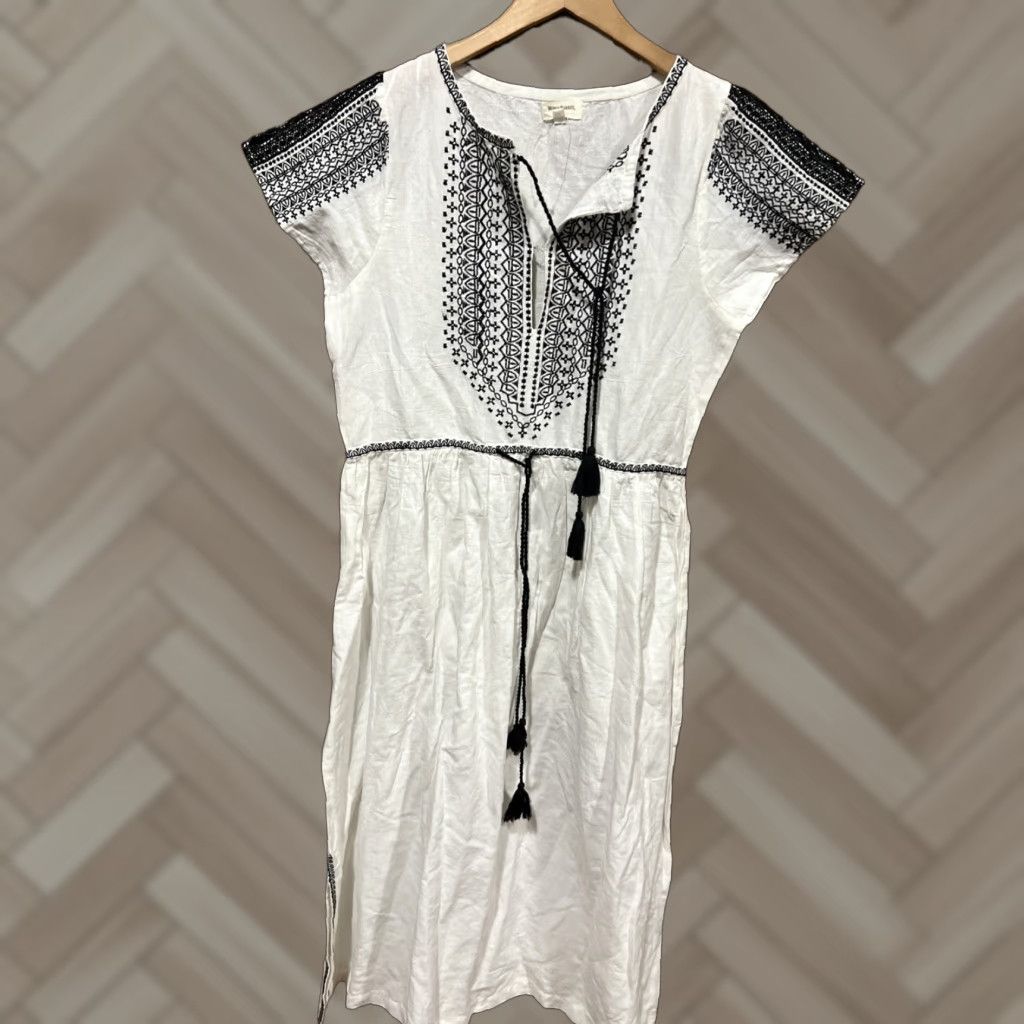 Vintage World Market Women S/M Cotton Linen Dress Embroidered Boho Chic Ivory Size S / US 4 / IT 40 - 1 Thumbnail