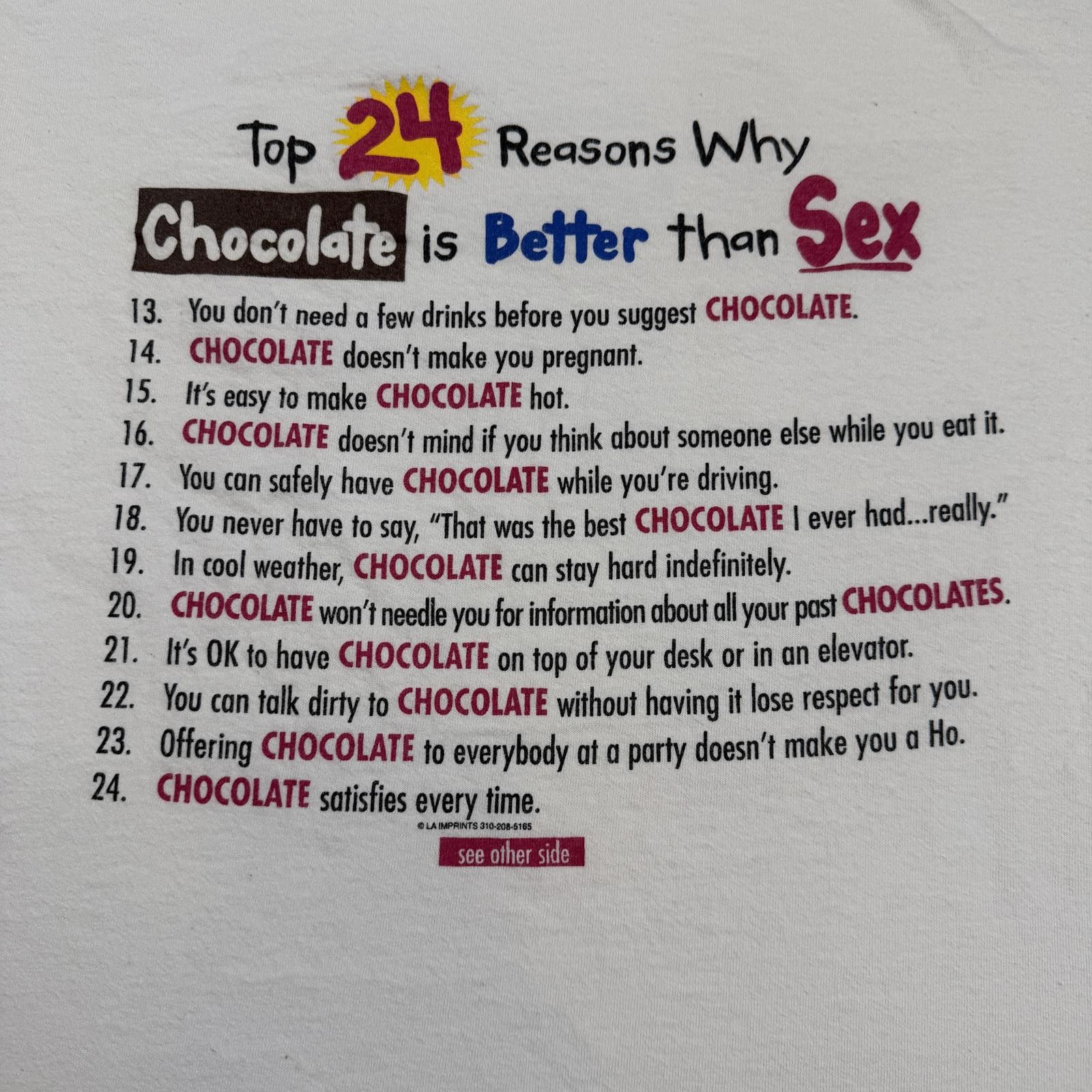 Delta Vintage Chocolate Is Better Than Sex Funny T Shirt Adult XL Size US XL / EU 56 / 4 - 4 Thumbnail