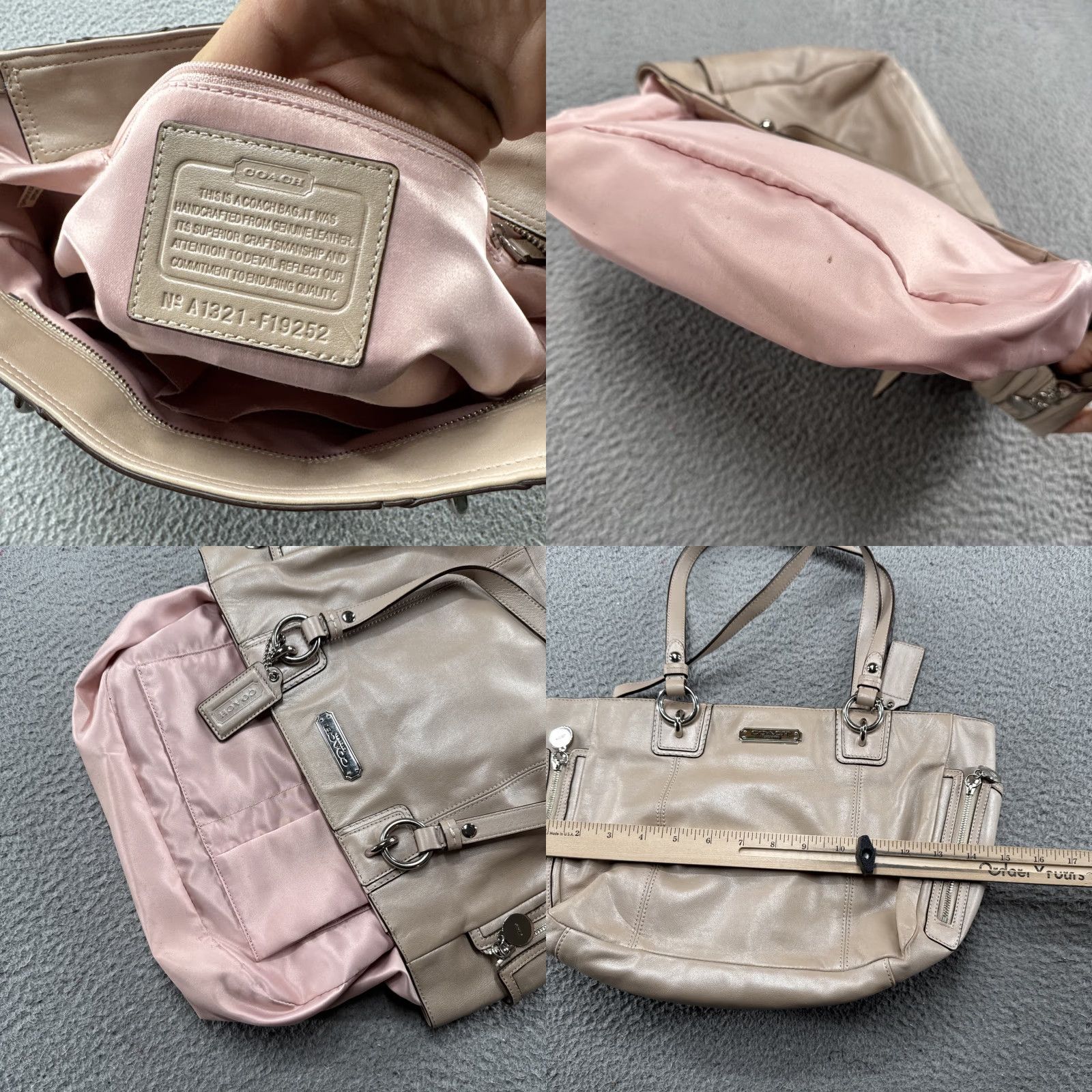 Coach C O A C H Gallery Tote Shimmer Beige Shoulder Purse Bag F19252 Side Zippers Charm Size ONE SIZE - 8 Thumbnail