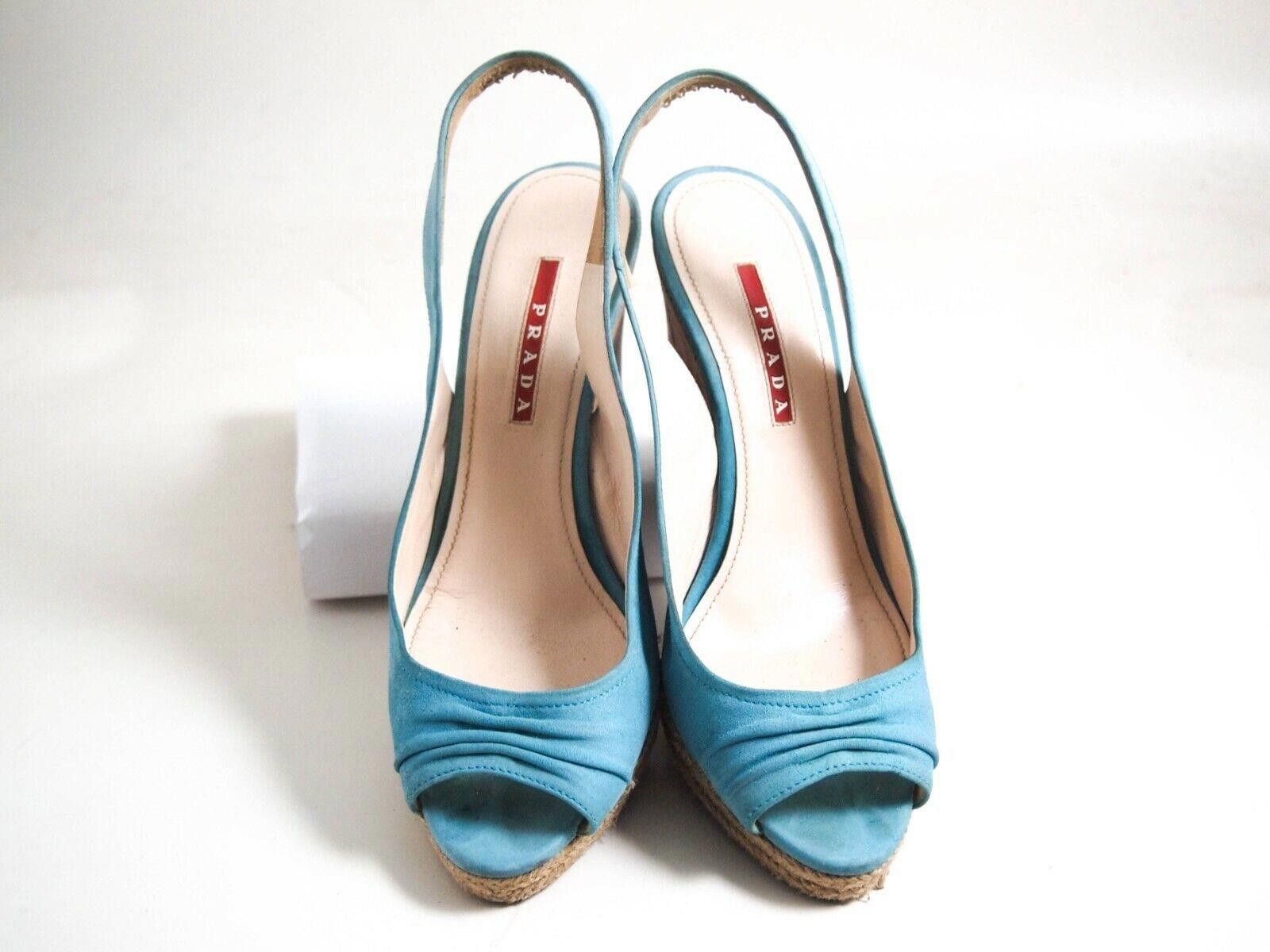 Prada Prada Wedge Sandals Blue Suede Womens US 7 EU 37 Size US 7 / IT 37 - 3 Thumbnail