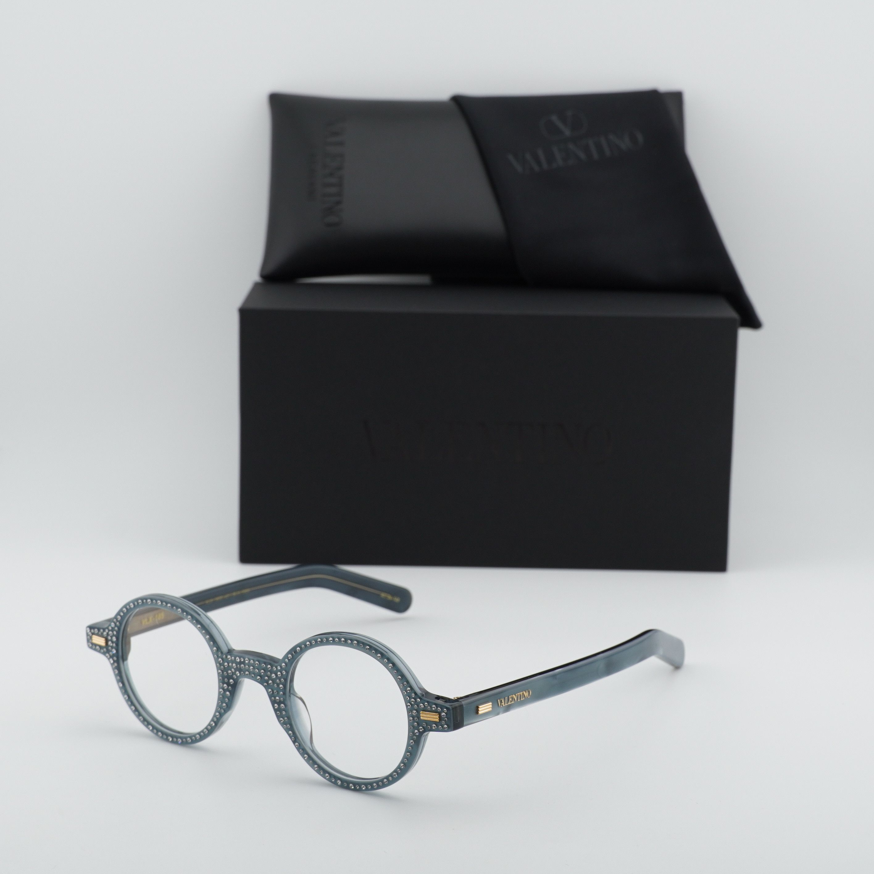 Valentino Valentino VLX-185C Eyeglasses Blue Pearl Crystal 43mm Round Size ONE SIZE - 9 Thumbnail
