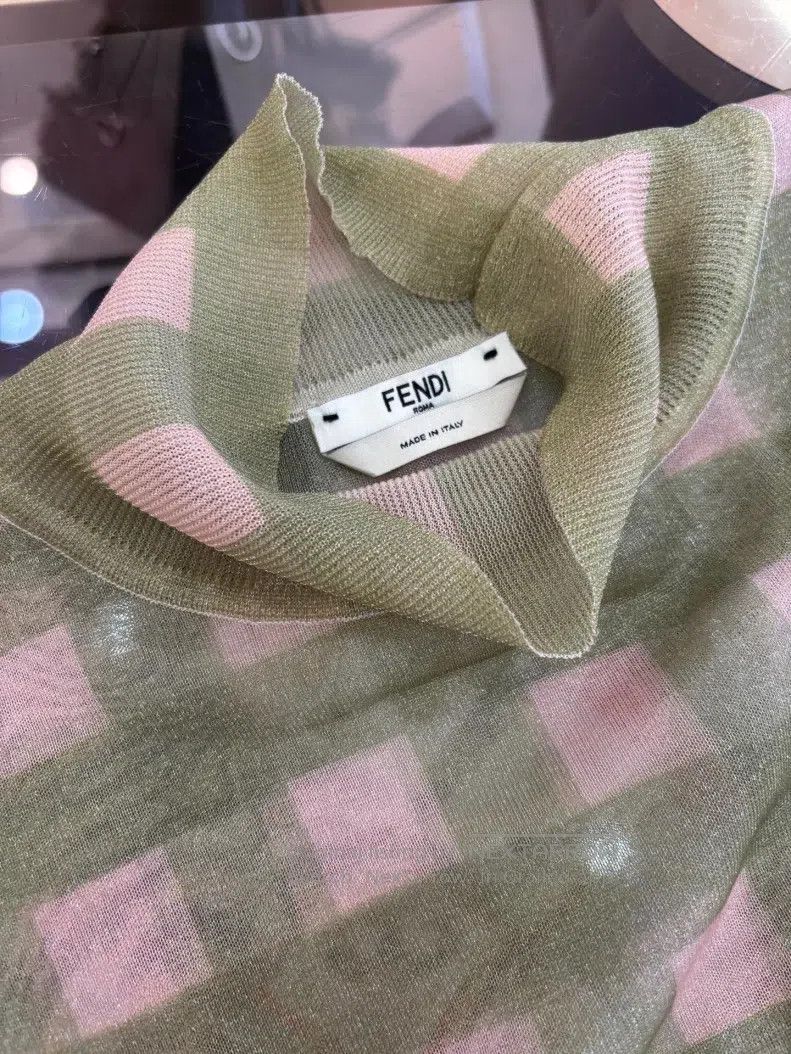 Fendi Fendi Mint Green Plaid Transparent Long Sleeve Under Shirt Size XXS / US 00 / IT 34 - 3 Thumbnail