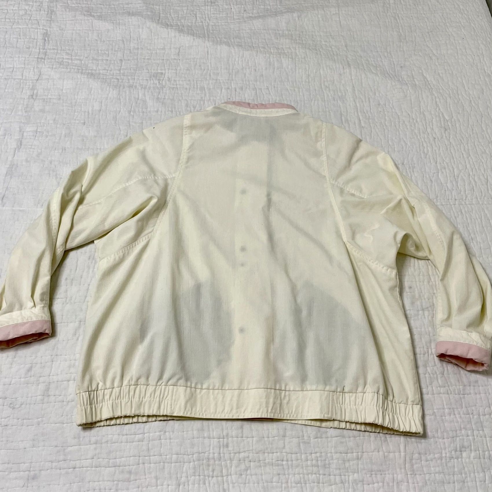 Vintage VINTAGE YR Women's Jacket 2XL Snap Button Shoulder Pads Cream Pink Green 80s Retro Windbreaker Jacket Size XXL / US 16-18 / IT 52-54 - 5 Thumbnail