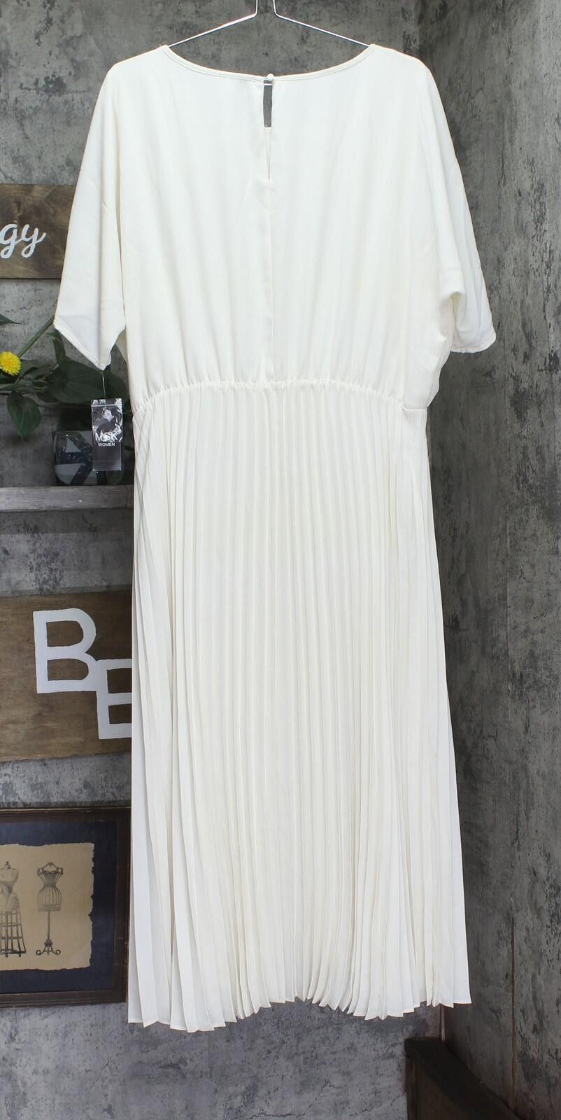 Other Msk Neck Flutter Sleeve Pleated Dress Birch Off White 1x Size XL / US 12-14 / IT 48-50 - 2 Thumbnail