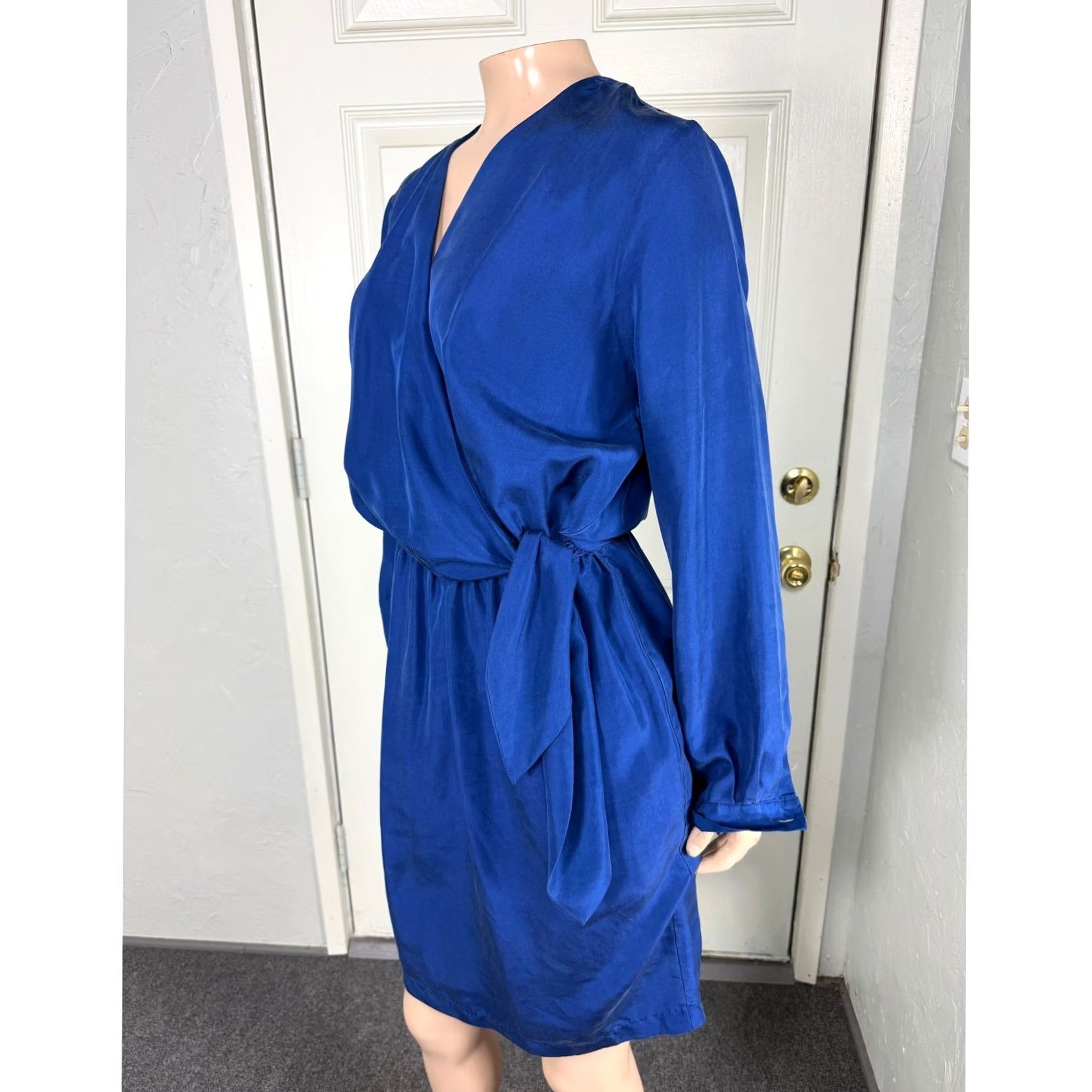 Vintage VINTAGE Shangrila Silks Dress S Blue NOS 80s 90s Long Sleeve Tie Secretary Size S / US 4 / IT 40 - 3 Thumbnail