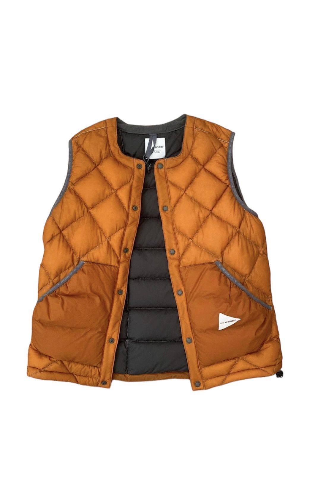 image of And Wander Diamond Stitch Gilet in Orange, Men's (Size Small)