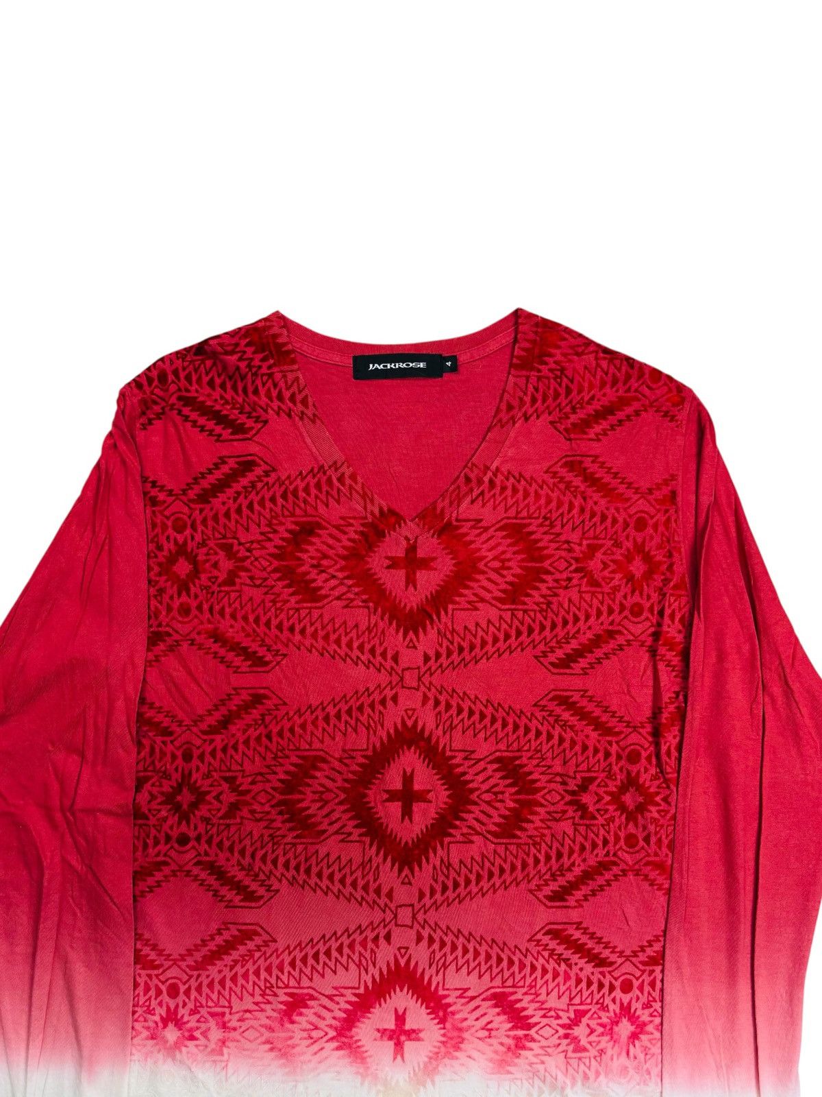 JACKROSE 2000s Jackrose - Red Blood Gradient Ethnic V-Neck Longsleeve Size US M / EU 48-50 / 2 - 3 Thumbnail