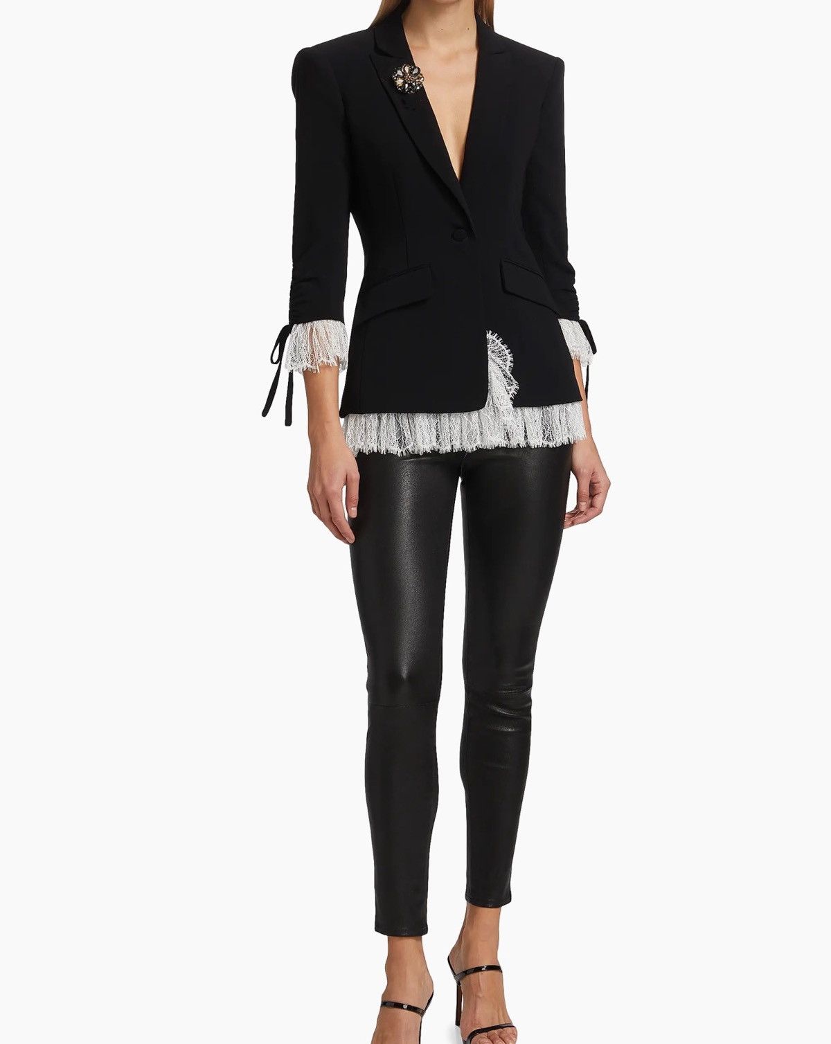 Cinq a Sept Cinq à Sept Crystal Brooch Lace Trimmed Crepe Blazer size 0 Size XS / US 0-2 / IT 36-38 - 3 Thumbnail