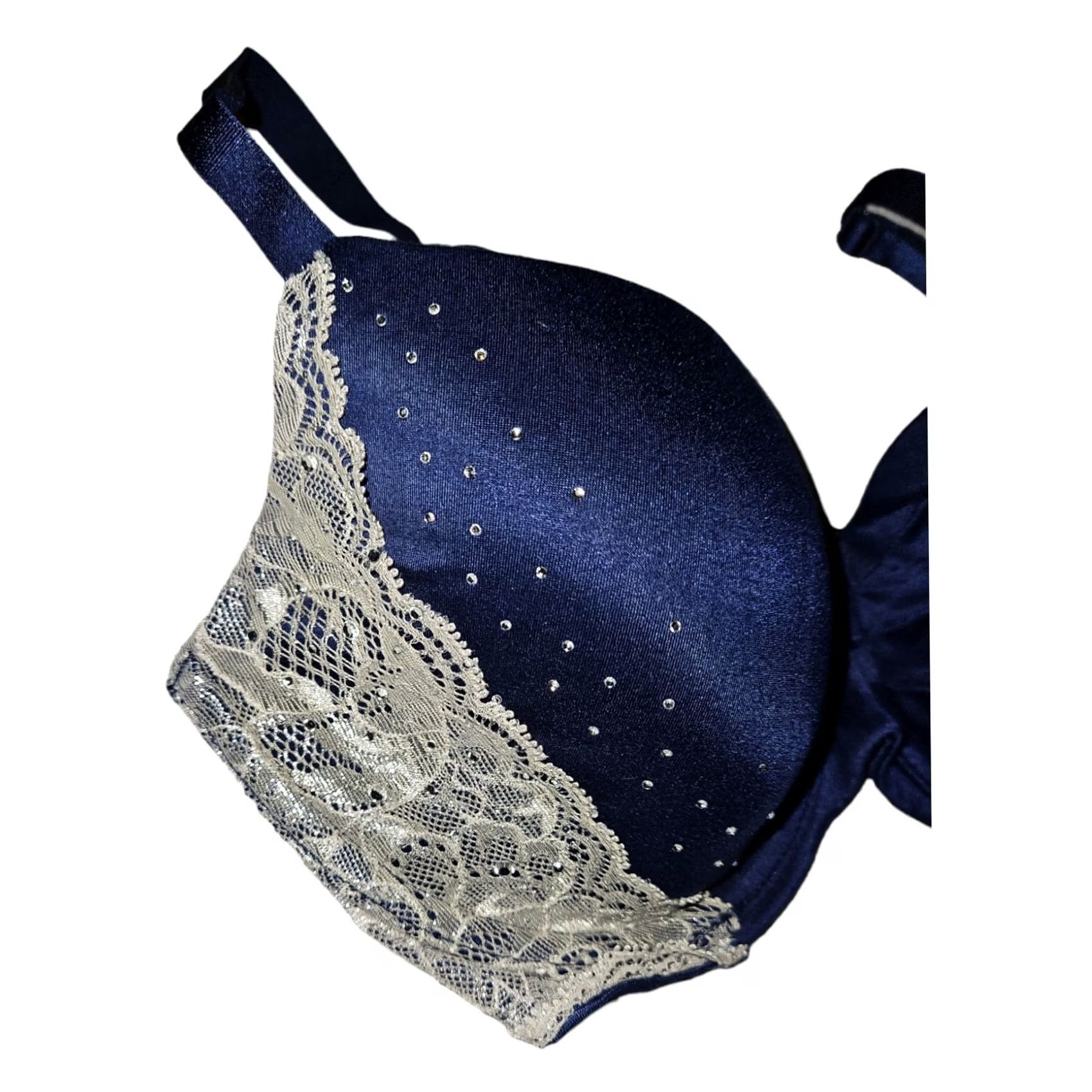 Victoria's Secret Victoria's Secret Bra Women's 34D Blue Lace Underwire Sequin Push Up Demi Cup Size ONE SIZE - 4 Thumbnail