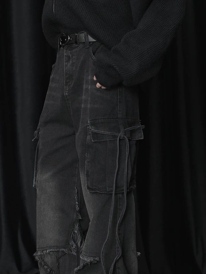 Japanese Brand × Jean Vintage Raw Hem Design Wide Leg Baggy Jeans Size US 32 / EU 48 - 4 Thumbnail