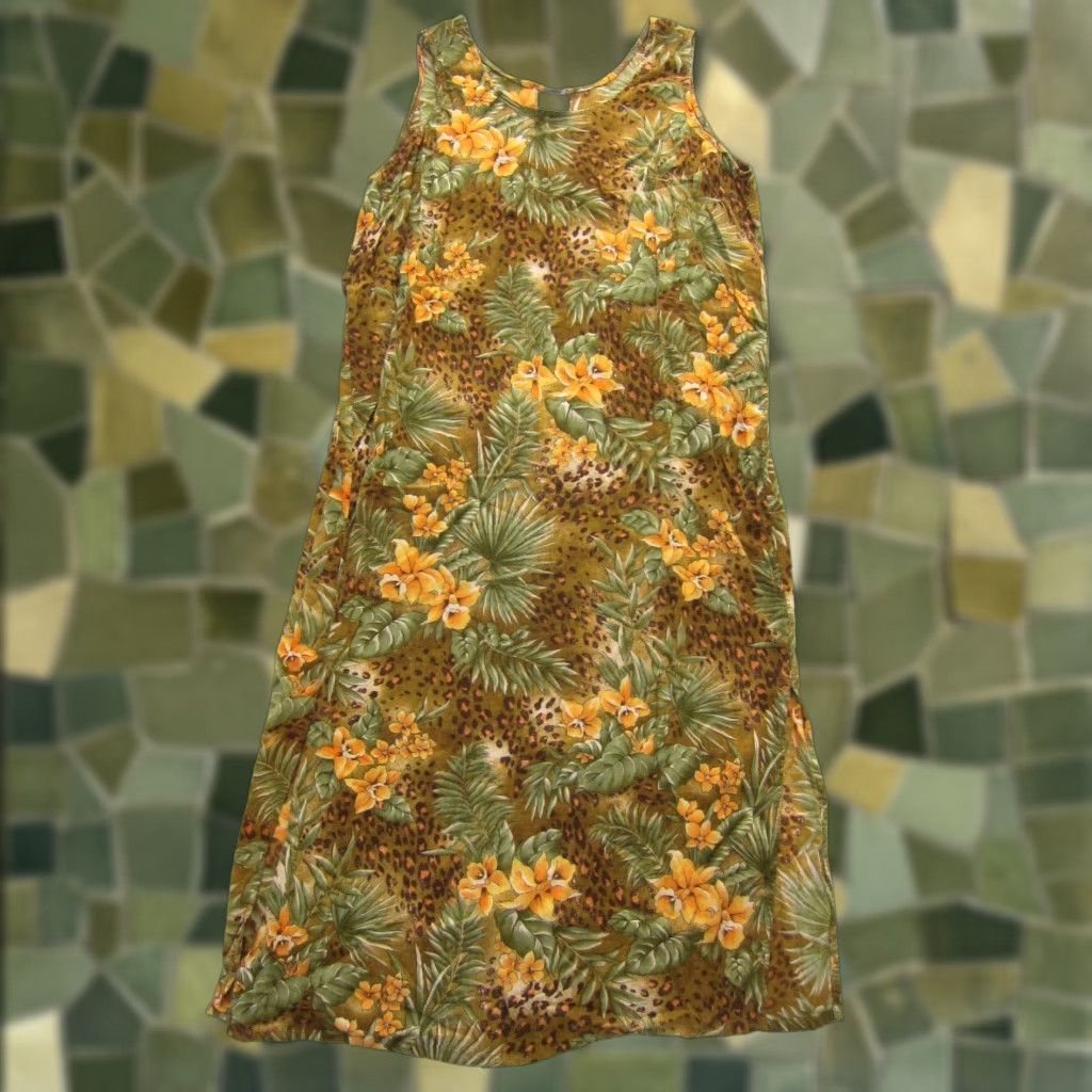 Vintage VINTAGE Style Studio 100% Rayon Floral Sleeveless Long Tank Maxi Dress 2X Orange Green Dress Size XXL / US 16-18 / IT 52-54 - 1 Thumbnail
