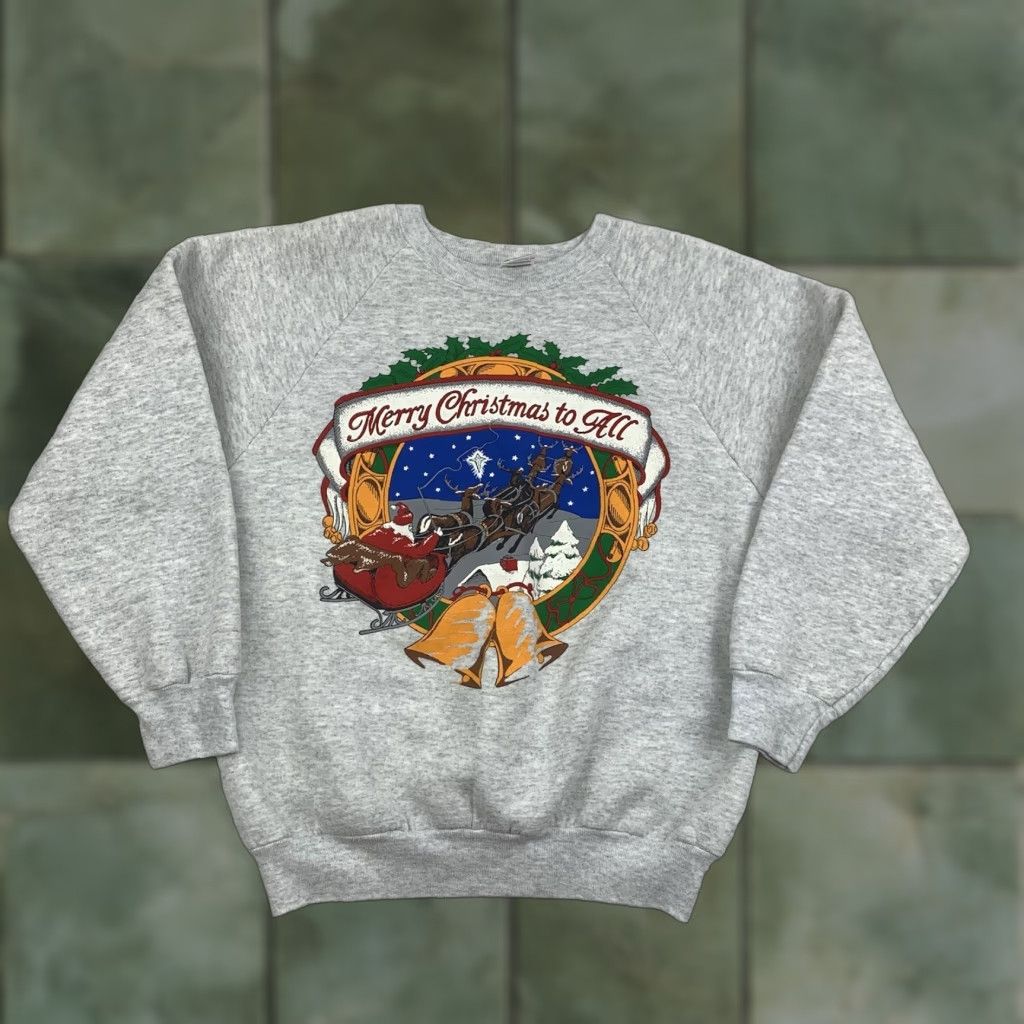 Fruit Of The Loom Vintage Christmas Sweatshirt Adult Medium Gray Merry Christmas To Yall Santa 90s Size US M / EU 48-50 / 2 - 1 Thumbnail