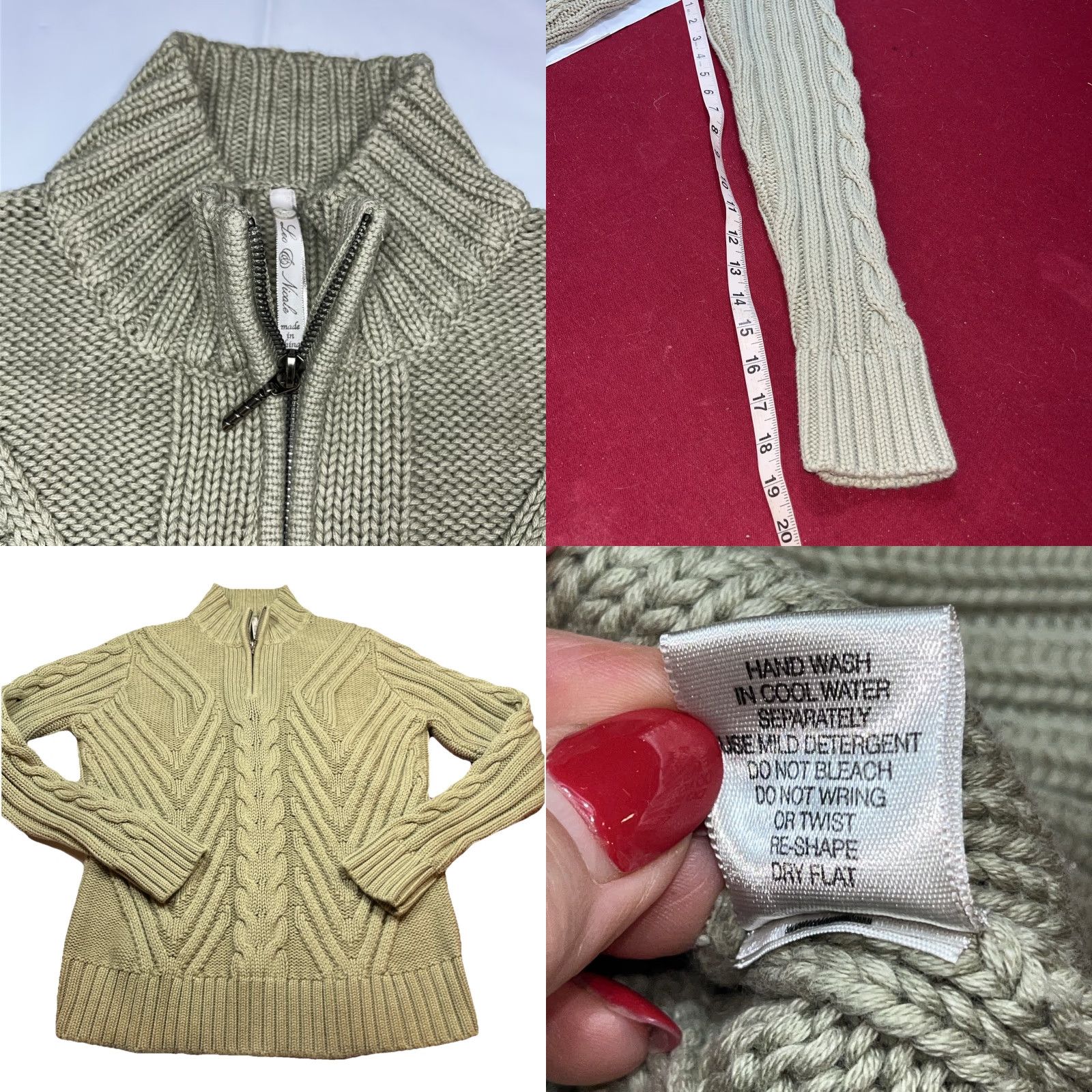 Vintage Leo Nicole Green Cable Knit Cardigan Sweater 1/4 Zip Mock Neck Cotton Large Women’s Long Sleeve Cardigan Size L / US 10 / IT 46 - 9 Thumbnail