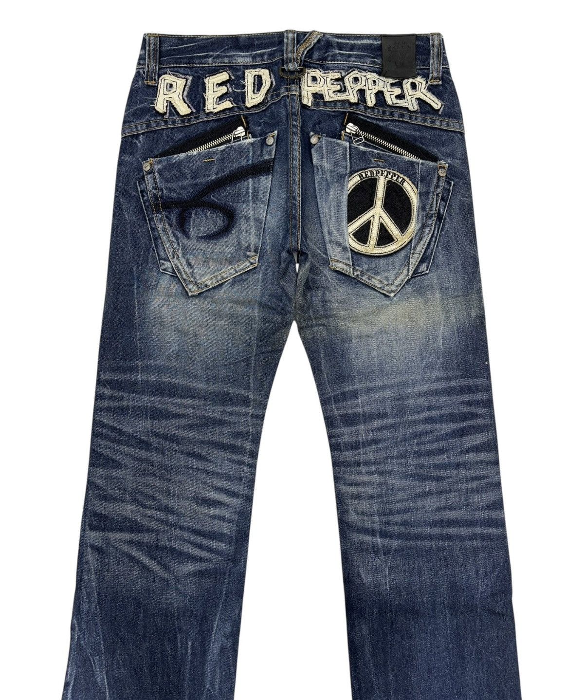 Tornado Mart 🔥RED PEPPER ☮️ EMBROIDERY FLARED JEANS DISTRESSED DENIM Size US 33 - 7 Thumbnail