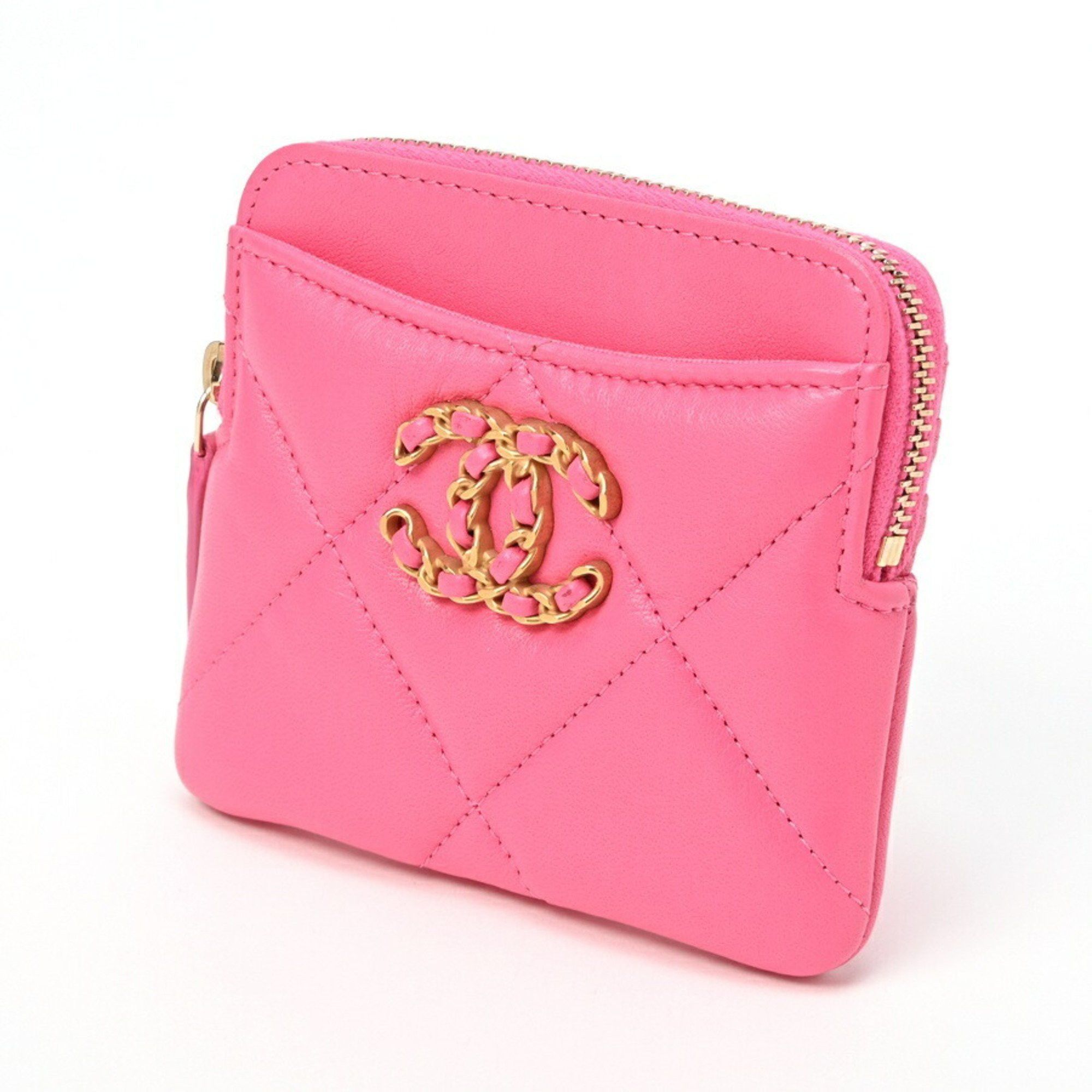 image of Chanel Matelasse 19 Fragment Case Coin Business Card Holder/card Ap2086 Lamb Leather Pink S-155076,