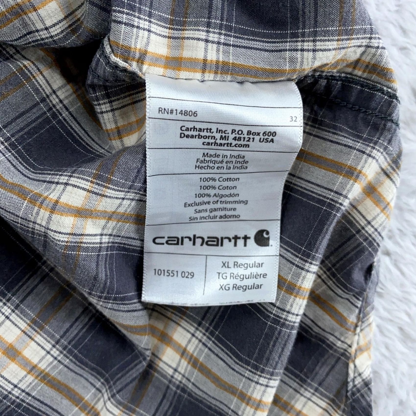 Carhartt Carhartt Plaid Button Down Shirt XL Relaxed Fit Work Gray Yellow Mens Size US XL / EU 56 / 4 - 8 Thumbnail