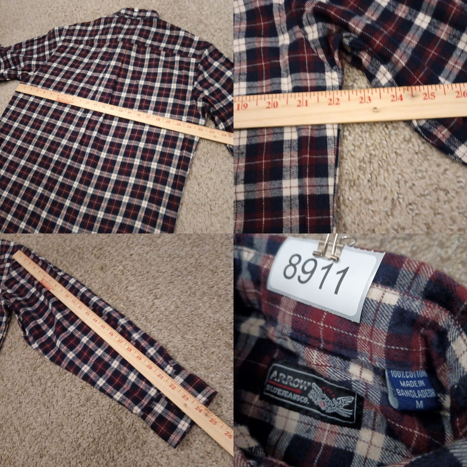 Arrow Arrow Shirt Mens Medium Red Plaid Flannel Long Sleeve Button Down Cotton Size US M / EU 48-50 / 2 - 8 Thumbnail