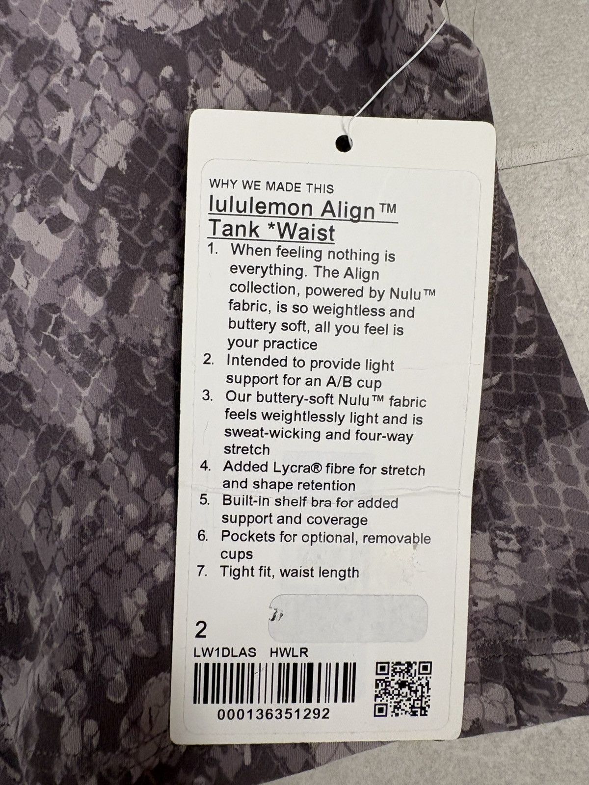 Lululemon Lululemon Align Tank Waist Length Camo Lunar Rock Sz 2 Size XS / US 0-2 / IT 36-38 - 4 Thumbnail