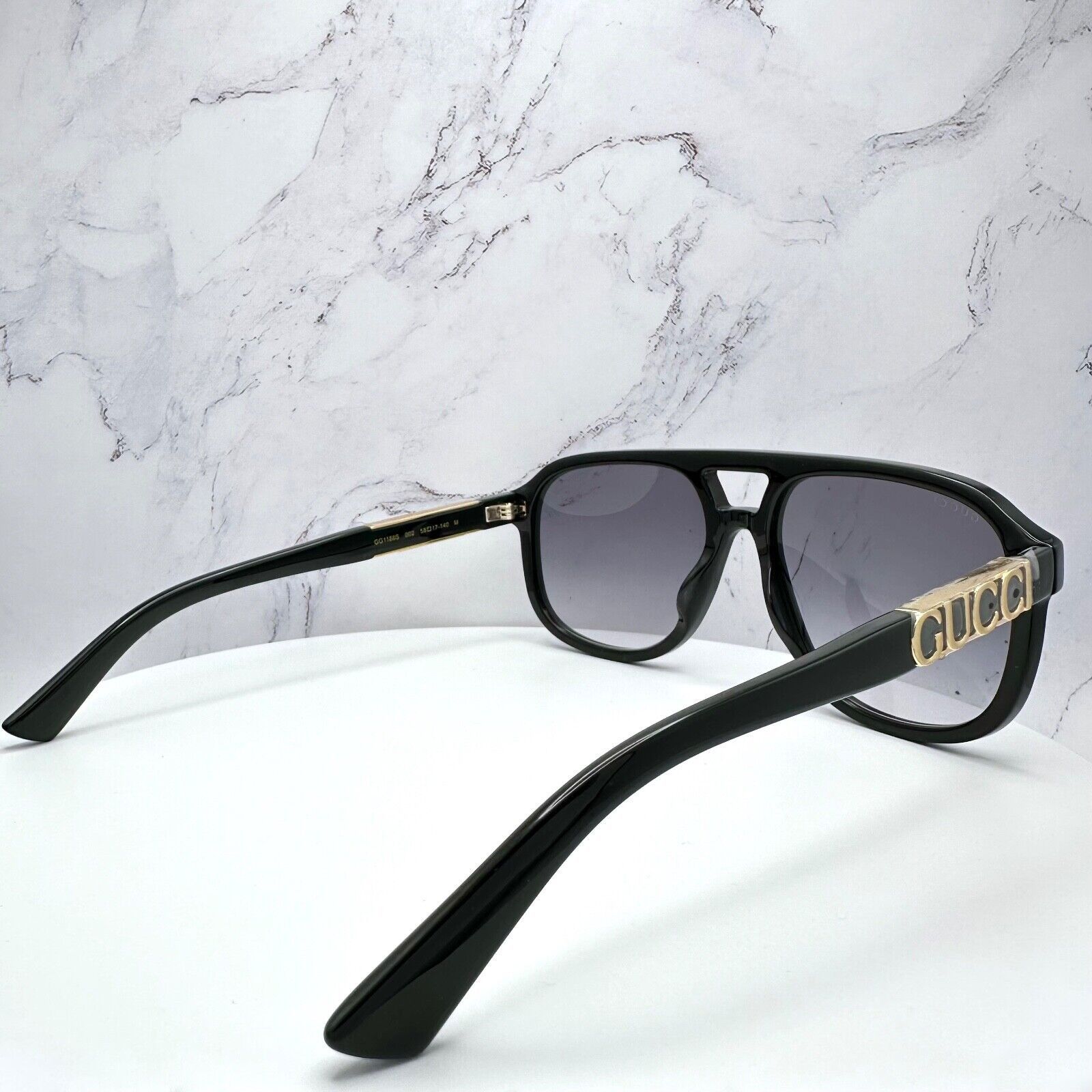 New Gucci Sunglasses Black Pilot Aviator 58mm Navigator Gold
