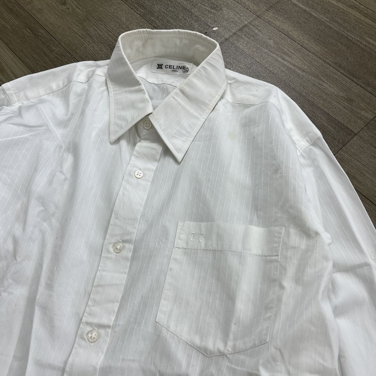 Celine 1990s Vintage Celine Paris Striped White Shirt Luxury Size US M / EU 48-50 / 2 - 3 Thumbnail