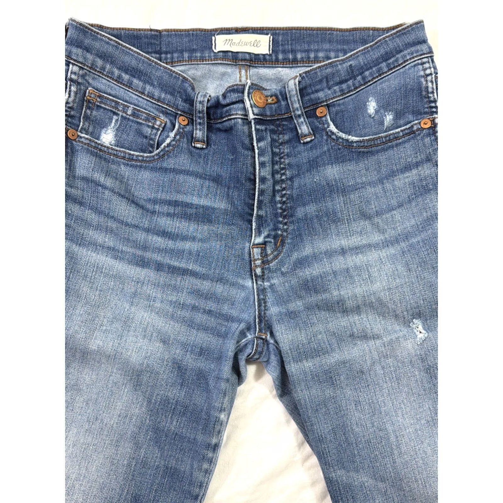 Madewell VINTAGE Madewell 9” High Rise Skinny Jeans Womens 28x27 Medium Wash Distressed Blue 28 Skinny Womens Jeans Size ONE SIZE - 7 Thumbnail