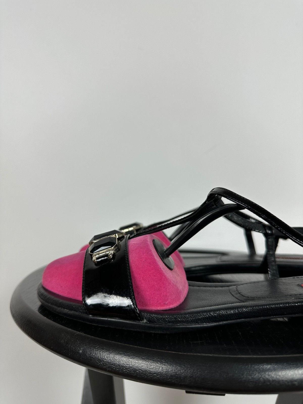 Prada Vintage Prada Crystal Wedge Patent Leather Strappy Sandals Size US 7.5 / IT 37.5 - 13 Thumbnail