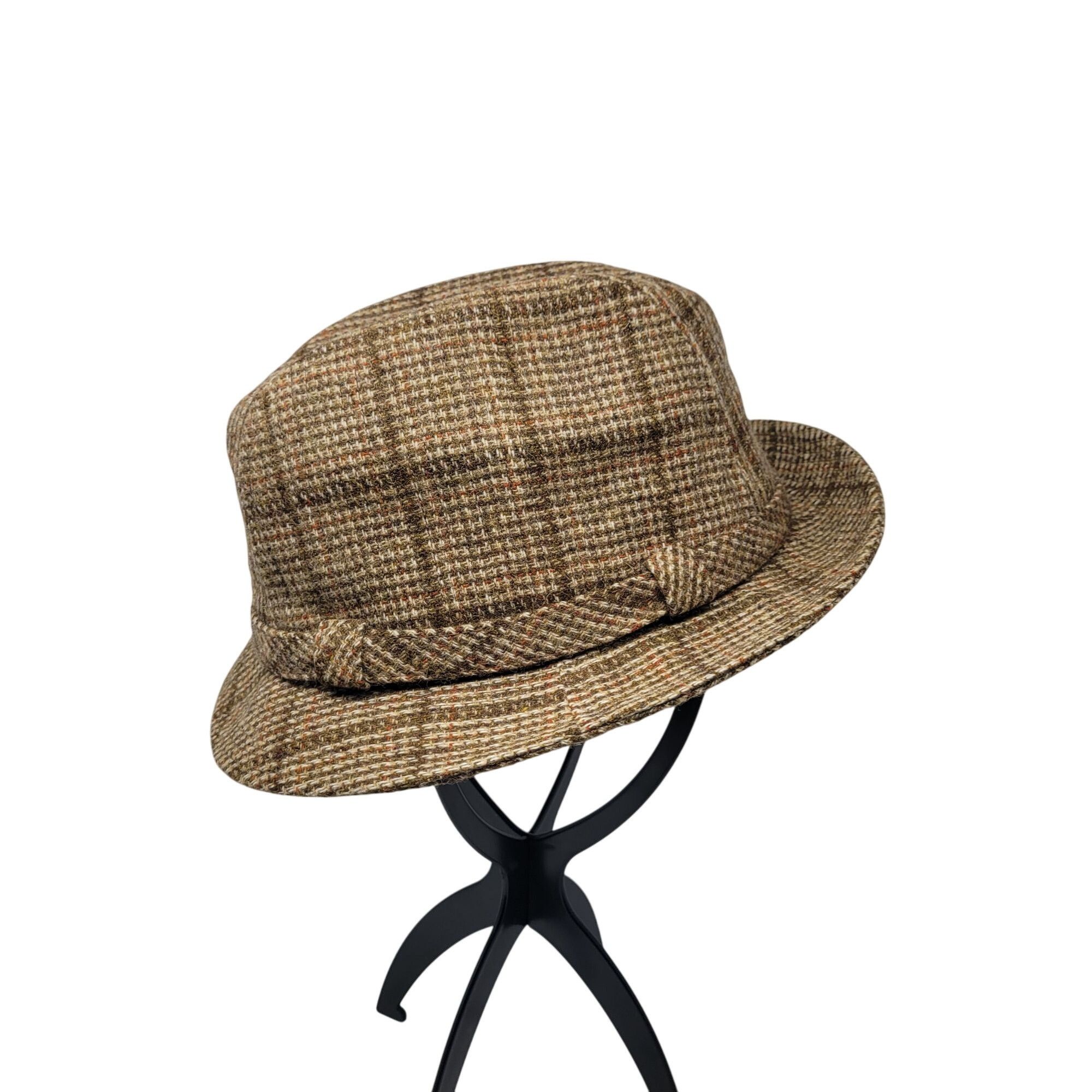 Stetson Vtg Stetson Plaid Tweed Wool Plaid Fedora Hat Sz 7 3/8 Beige Size ONE SIZE - 4 Thumbnail