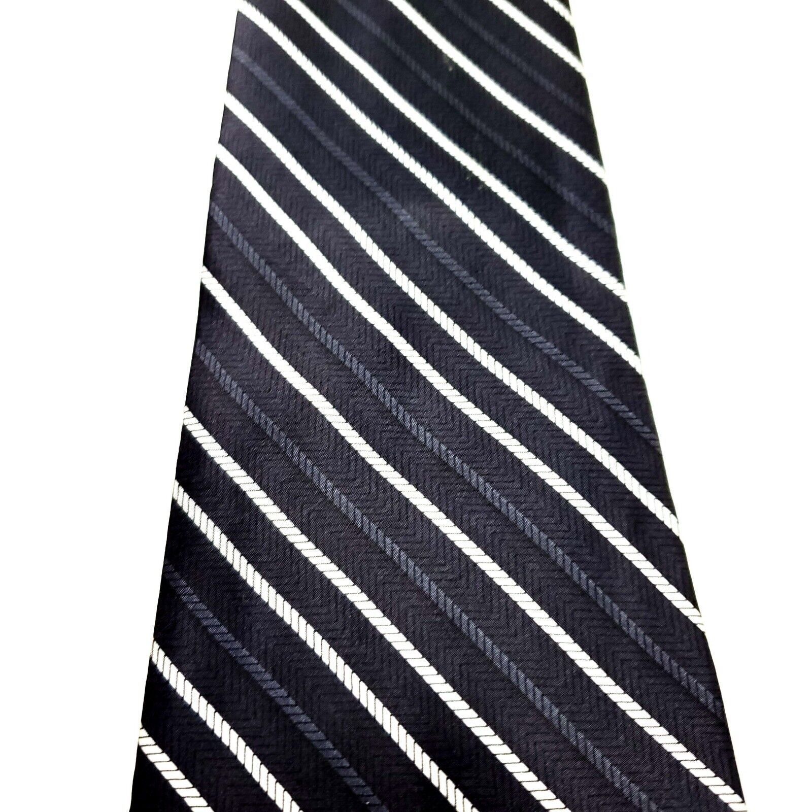 George George Silk Tie Black Striped Wide Size ONE SIZE - 2 Thumbnail