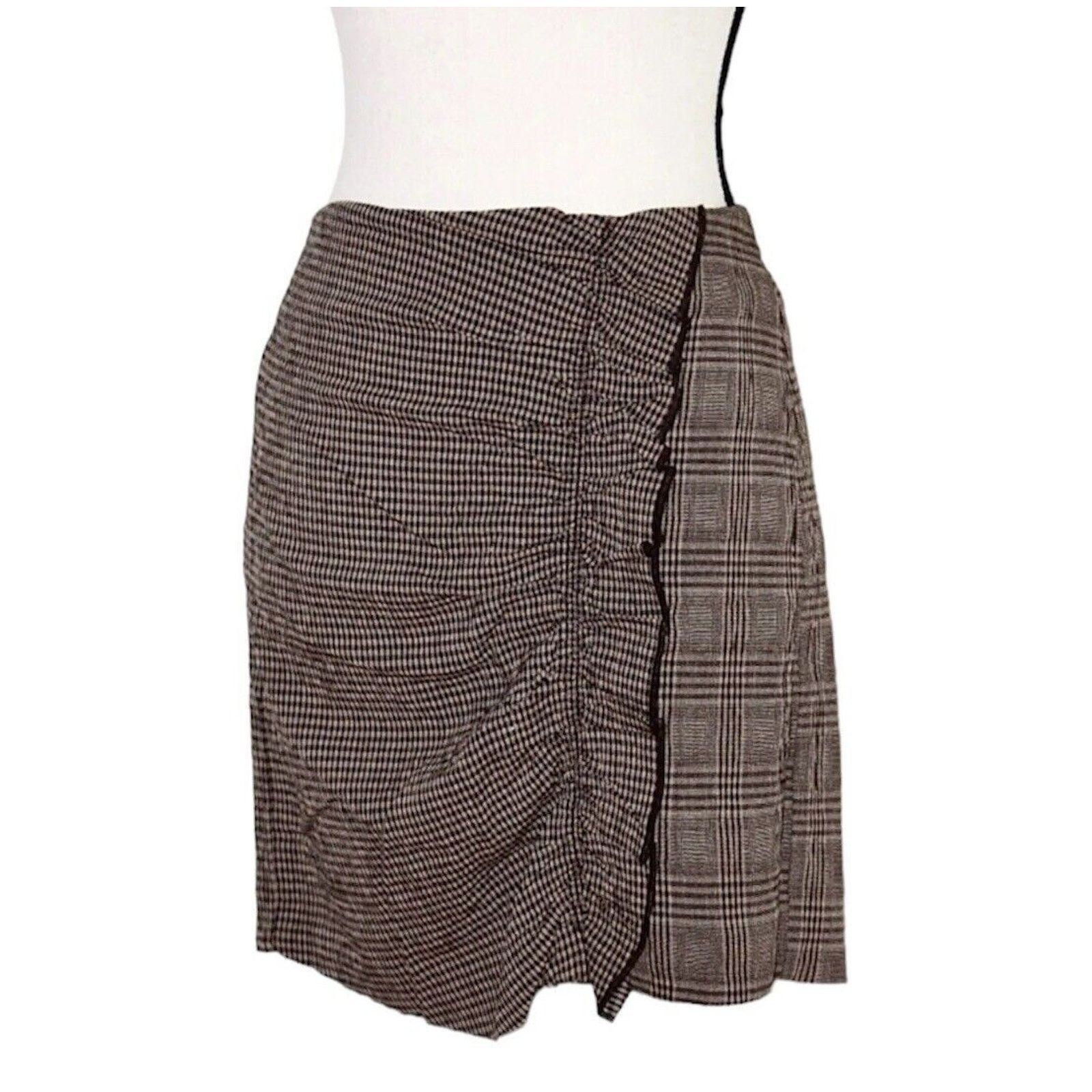Mango Mango Brown Plaid Mix Side Ruffle ALine Back Zip Skirt Med Size 30" / US 8 / IT 44 - 1 Thumbnail