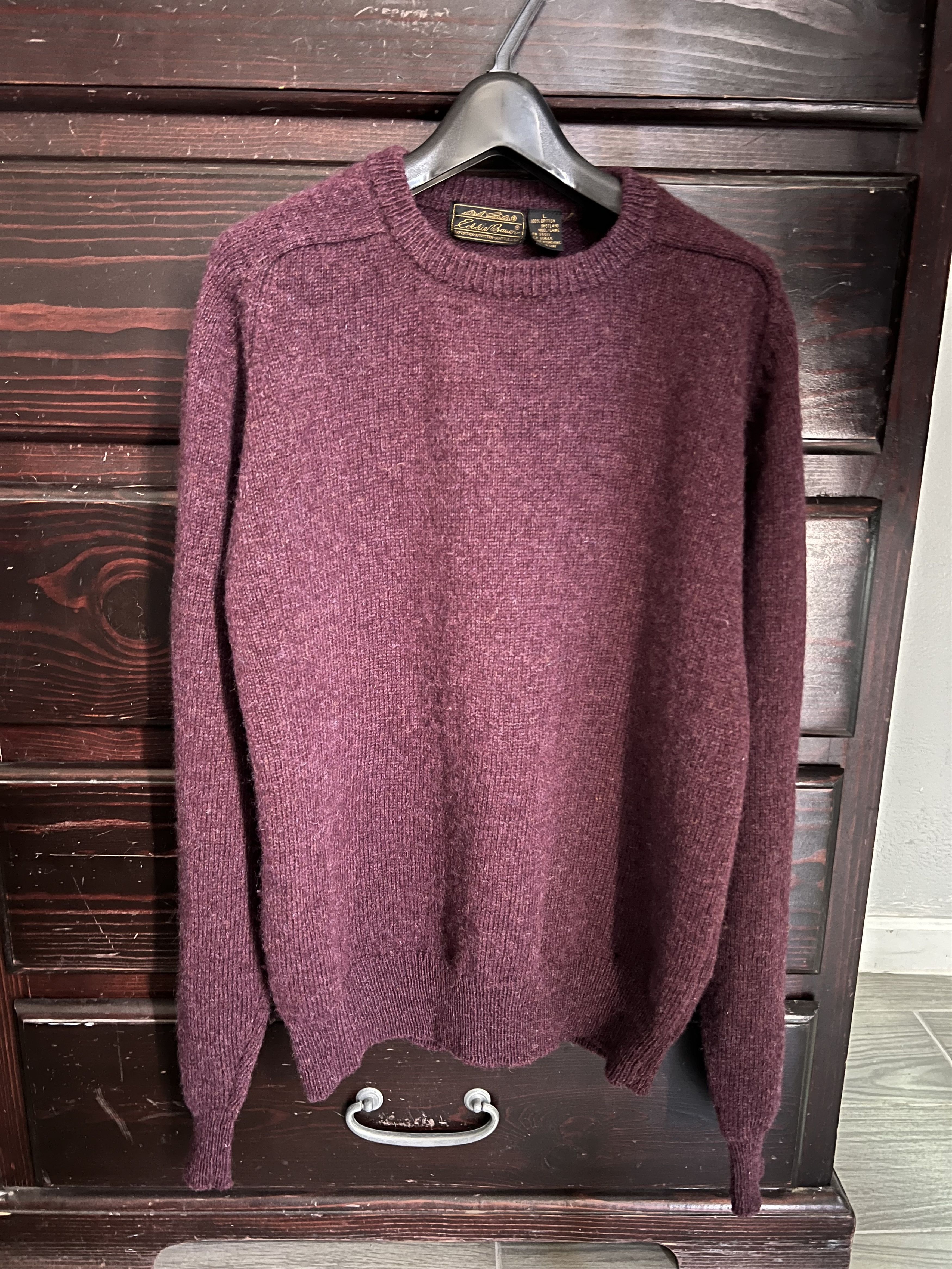 Eddie Bauer Burgundy Shetland Wool Sweater Size US L / EU 52-54 / 3 - 1 Thumbnail
