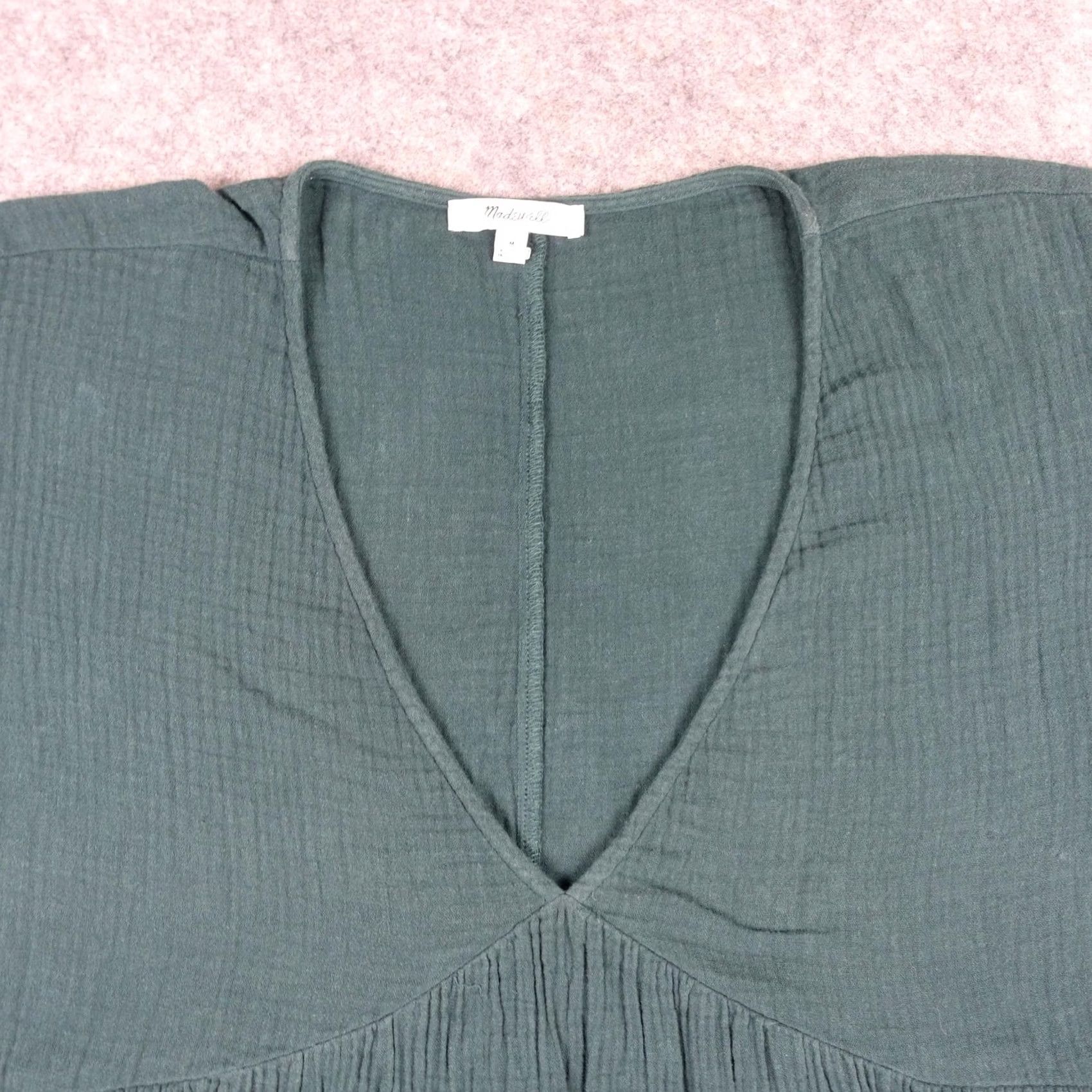 Madewell Madewell Dress Womens Medium Green V Neck Tiered Gauze Flutter Sleeve Boho Shirt Dress Size M / US 6-8 / IT 42-44 - 2 Thumbnail