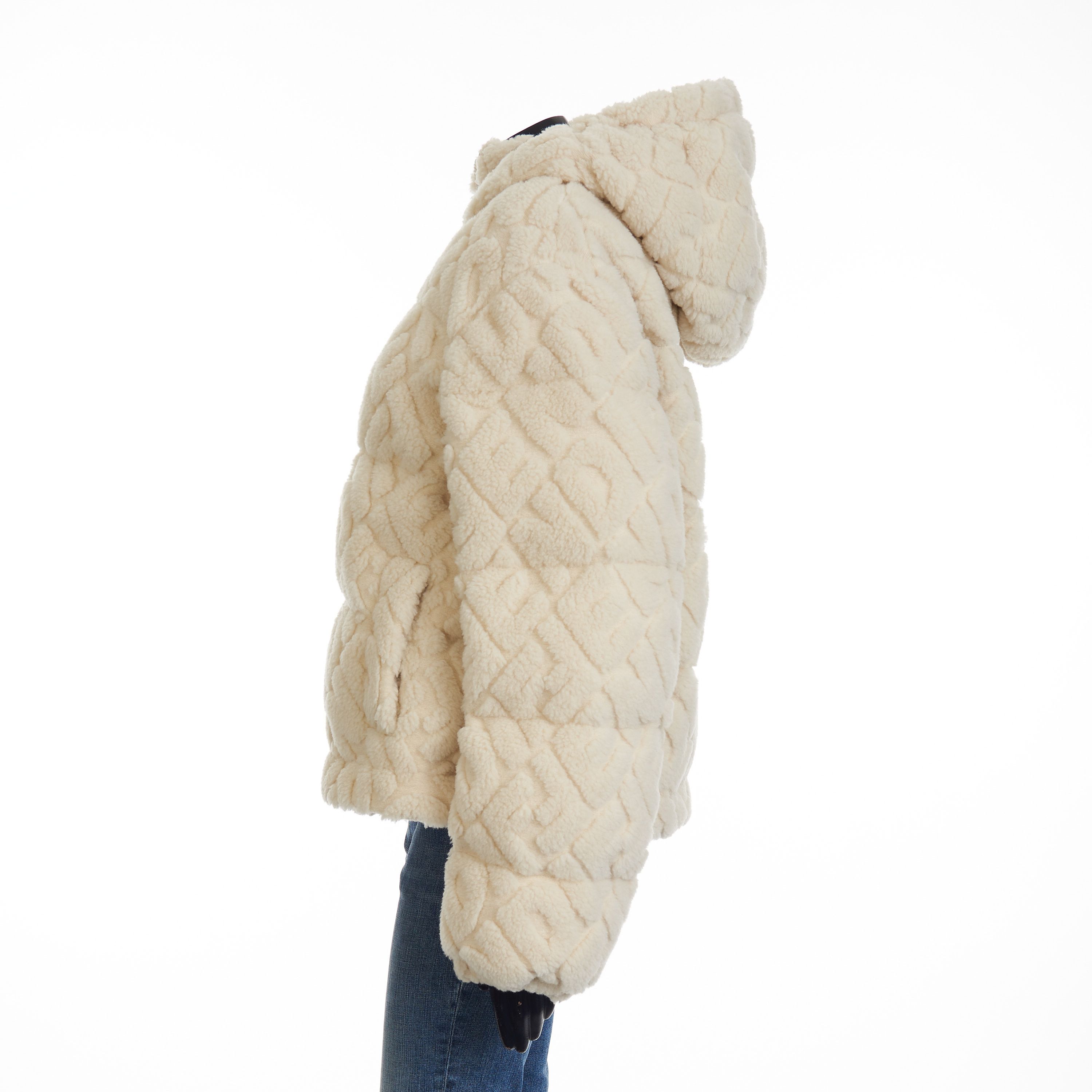 Fendi Short Blouson Jacket - White Wool, FF Motif, Drawstring Size L / US 10 / IT 46 - 3 Thumbnail
