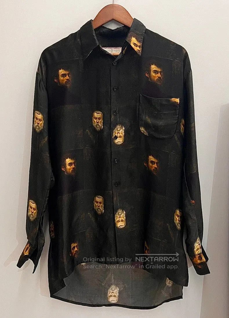 geoffrey.b.small Oil painting old man printed shirt.