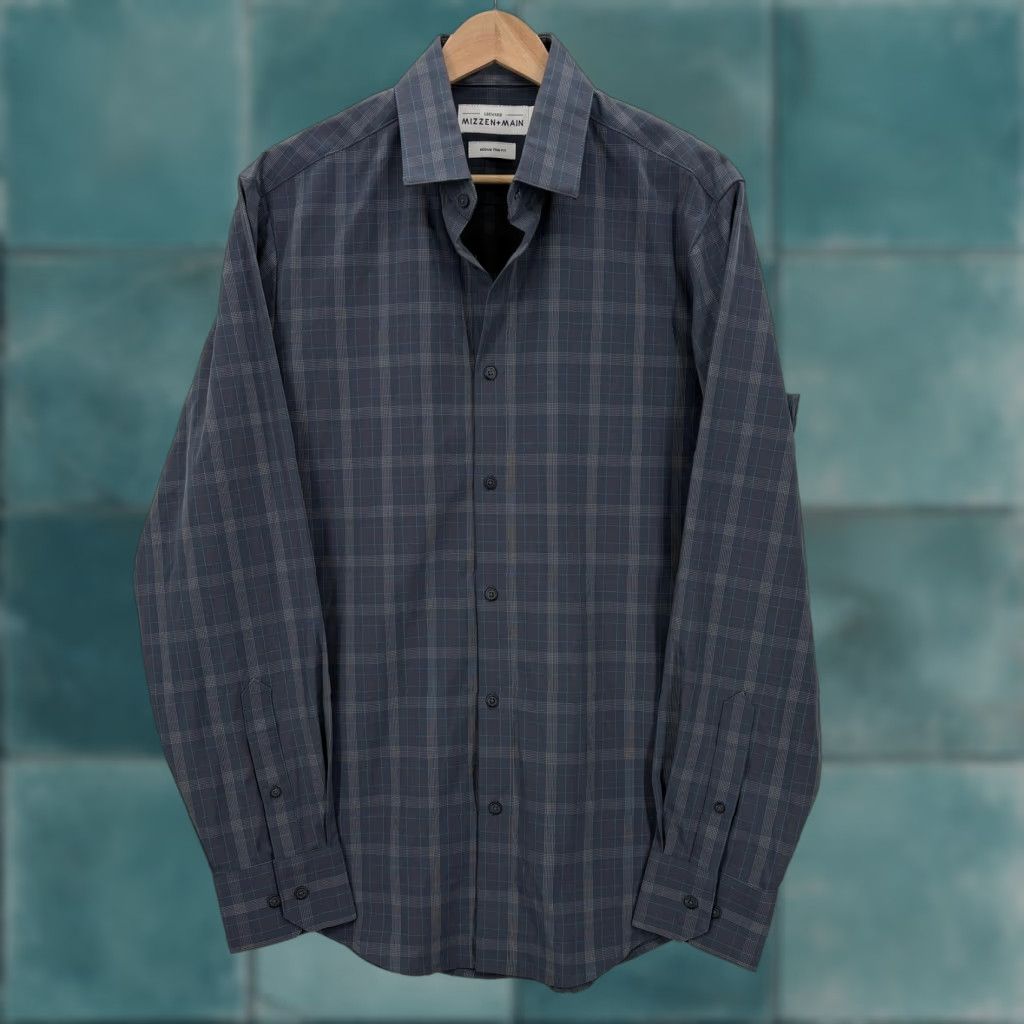 Mizzen+Main Mizzen+Main Leeward Shirt Mens M Blue Plaid Slim Stretch Wrinkle Resistant Dress Shirt Size US M / EU 48-50 / 2 - 1 Thumbnail