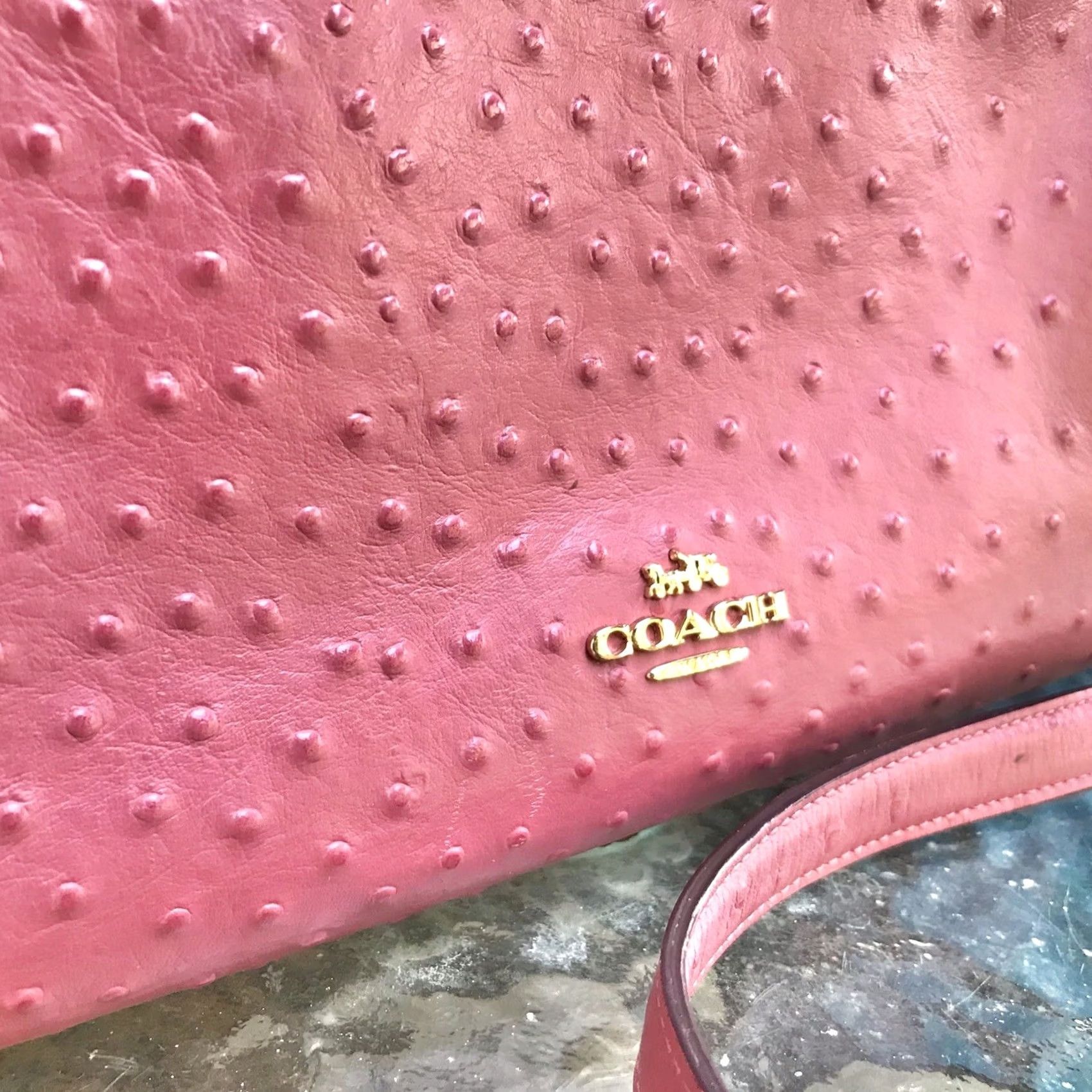 Coach Coach Mia Ostrich Embossed Leather Zip Crossbody Shoulder Bag Womens Medium Pink with Dust Bag Size ONE SIZE - 2 Thumbnail
