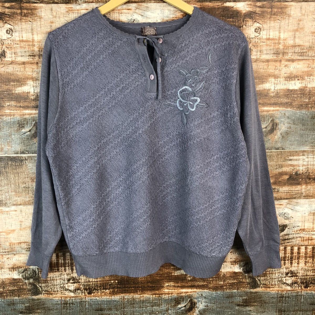 Aran Isles Knitwear × Japanese Brand Vintage Woods Sweaters Purple #972 Size M / US 6-8 / IT 42-44 - 3 Thumbnail