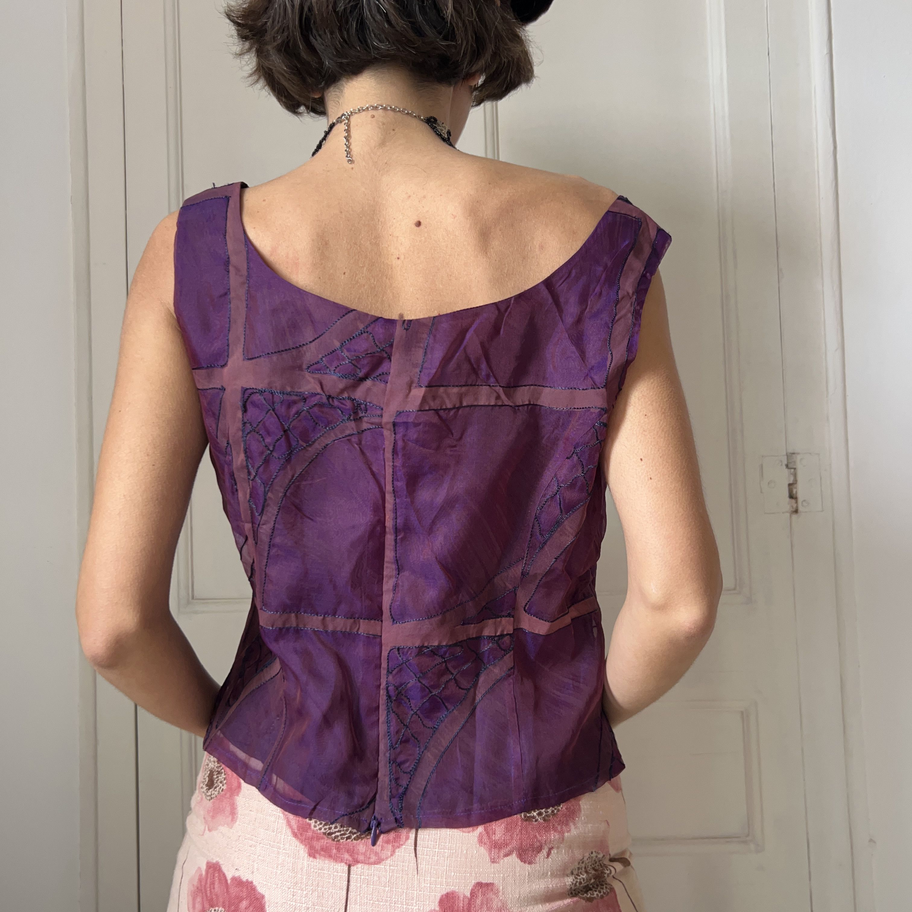 Vintage Vintage Purple Silk Patchwork Crop Top Size XL / US 12-14 / IT 48-50 - 4 Thumbnail