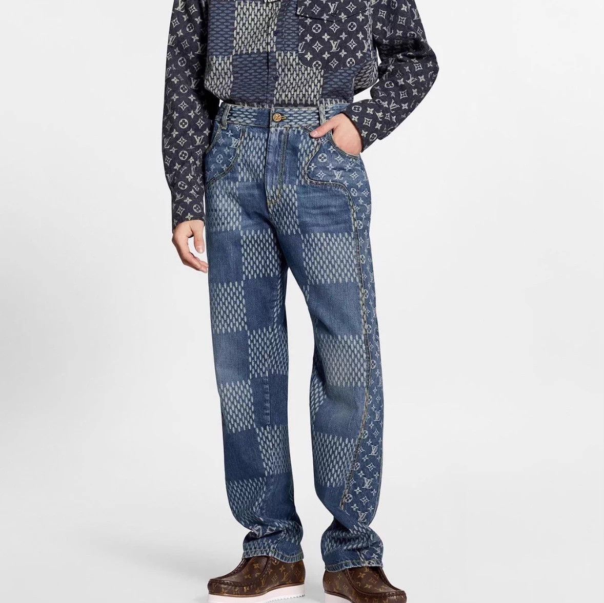 Louis Vuitton LV x Nigo GiantDamierWavesMonogram Blue 32W Jeans Size US 32 / EU 48 - 7 Thumbnail