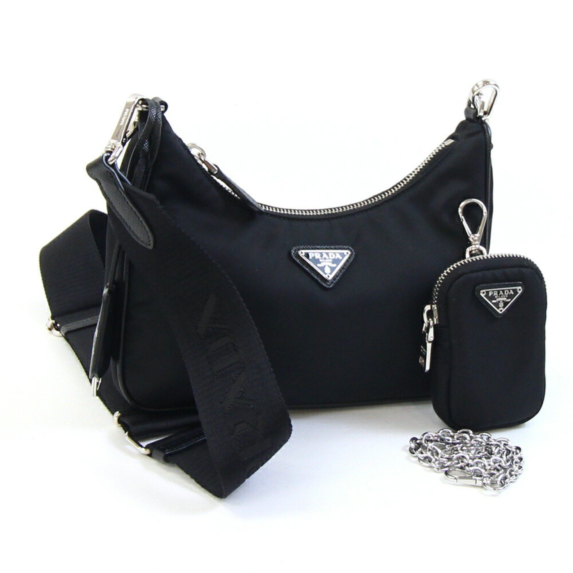 Prada Shoulder Bag Re-Edition 2005 Re-Nylon 1Bh204 Black Nylon Leather Pochette Chain Women's Prada