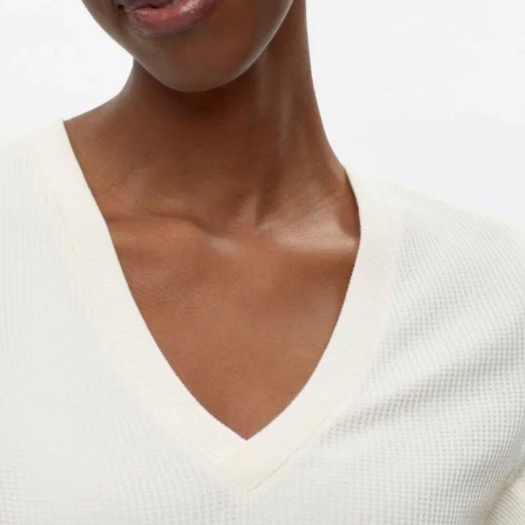 Kotn KOTN Ribbed Cream Contemporary White V-Neck T-shirt Size L Size L / US 10 / IT 46 - 3 Thumbnail