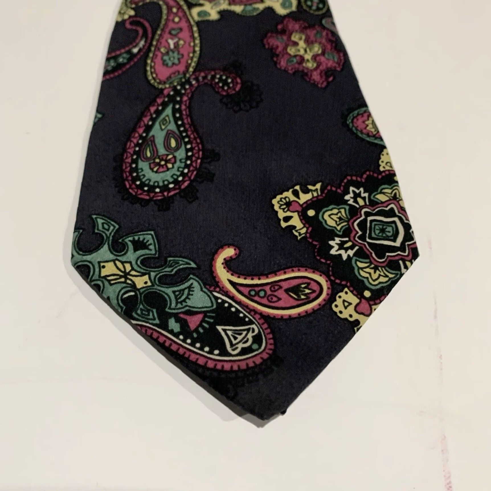 Vintage Vintage Men’s Silk Tie Anne Pinkerton Black Cream Pastel Paisley Geometric Retro 1980s Size ONE SIZE - 2 Thumbnail